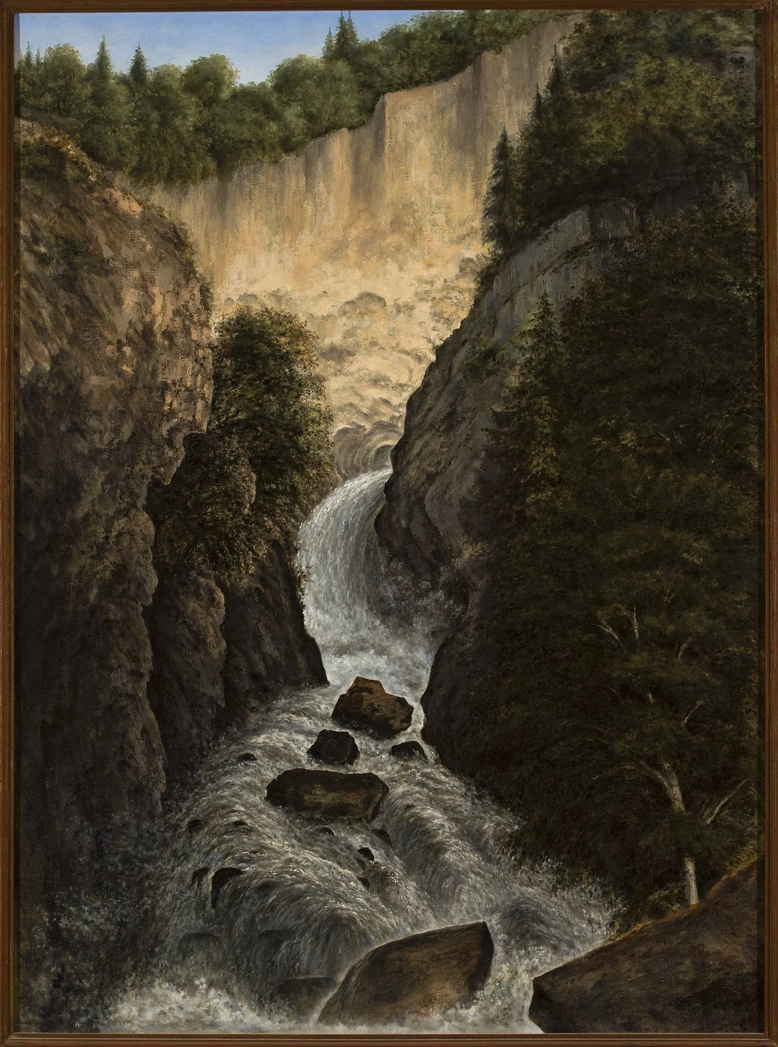 Mountain waterwall in St. Gervais, by Cyprian Lachnicki, oil, 1874