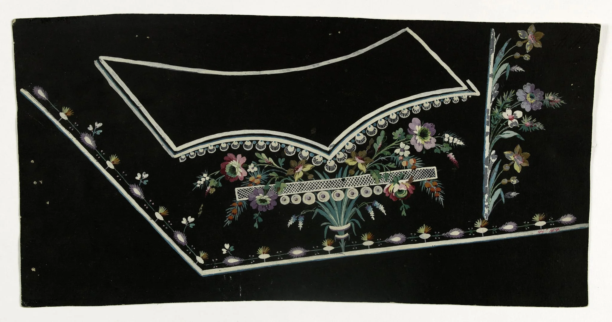 Gilet bouquet de fleurs sur fond noir, projets de broderies de gilet, XVIIIème siècle, by Anonyme, 1750