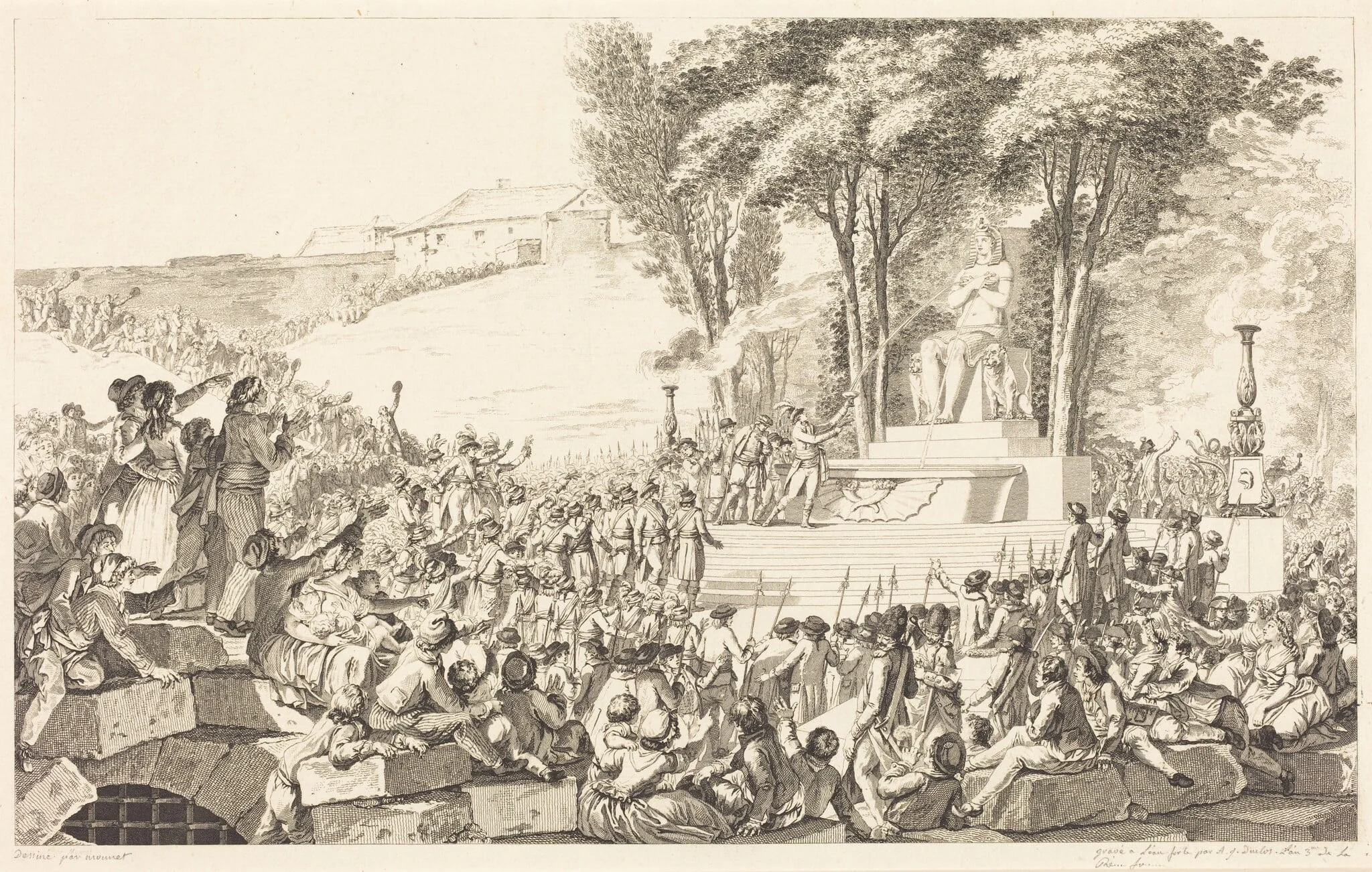 La Fontaine de la Régénération sur les débris de la Bastille, le 10 Aout 1793, by Antoine-Jean Duclos, ink, 1796