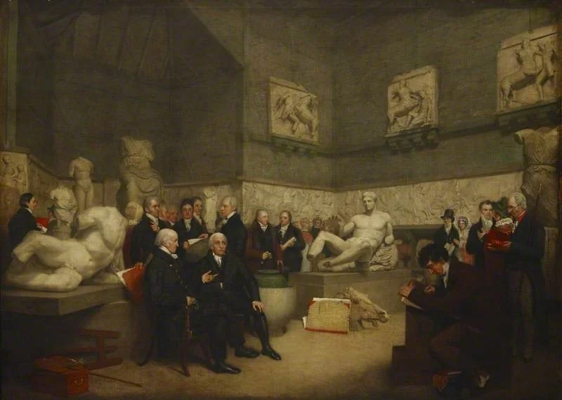 The Trustees in the Temporary Elgin Room, 1819, by Archibald Archer, oil, 1819