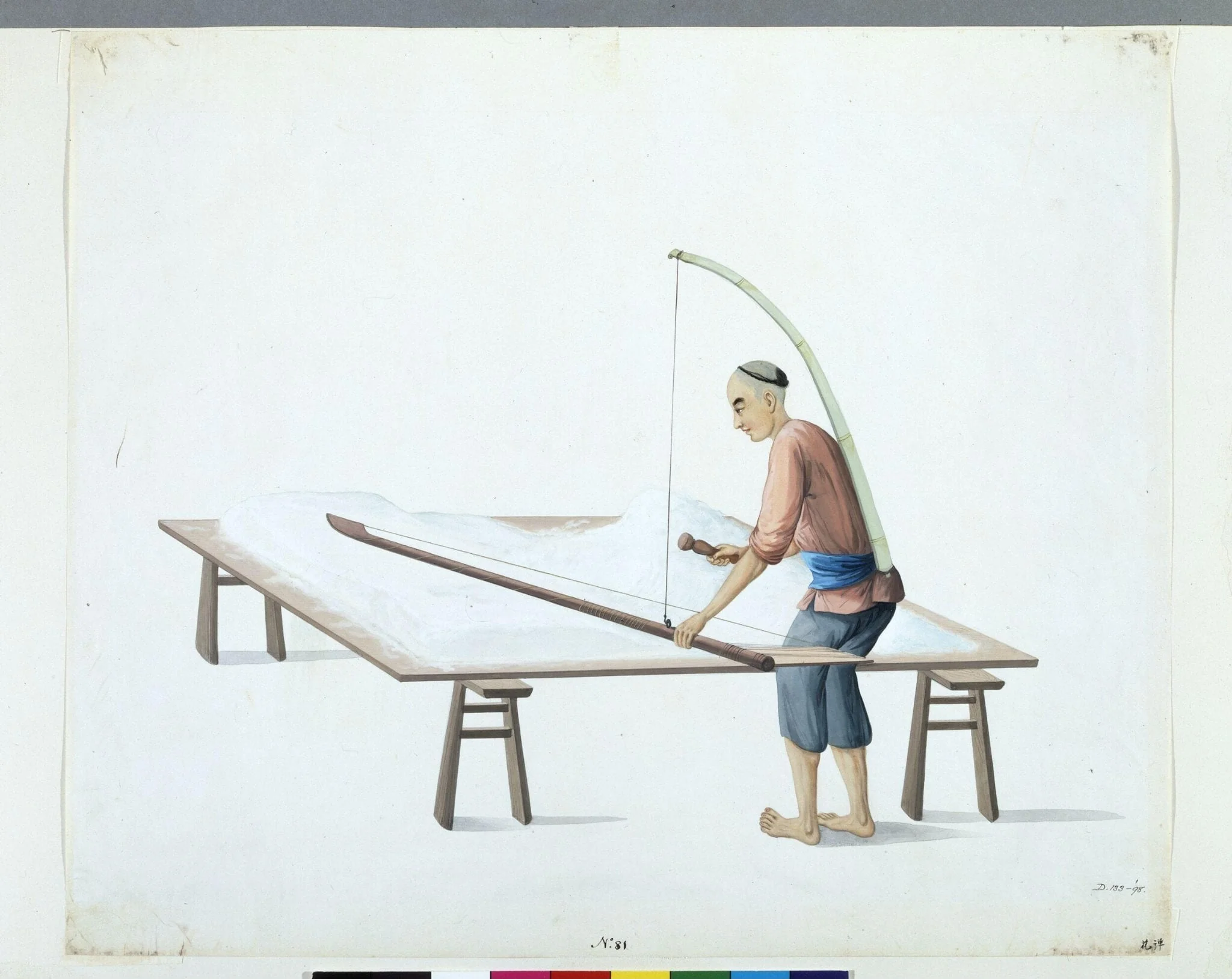 Man Fluffing Cotton, by Puqua, paint, 1790