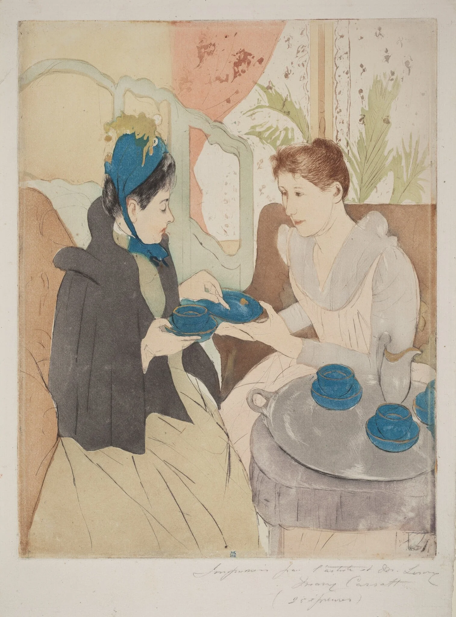 Afternoon Tea Party, by Mary Cassatt, ink, 1890