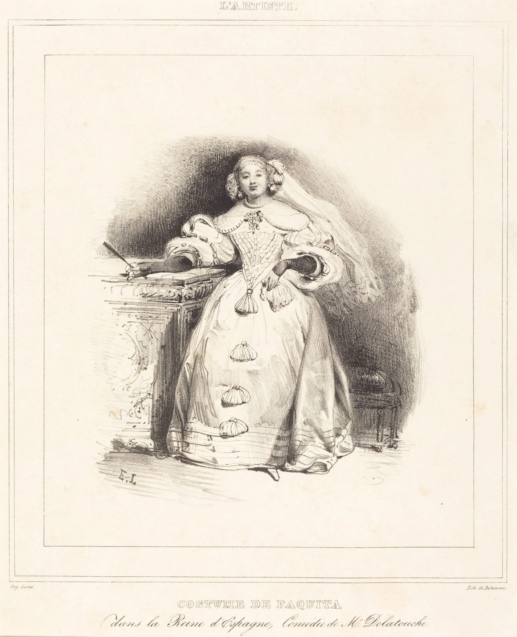 Costume de Paquita dans la Reine d'Espagne, by Delaunois, ink, 1831
