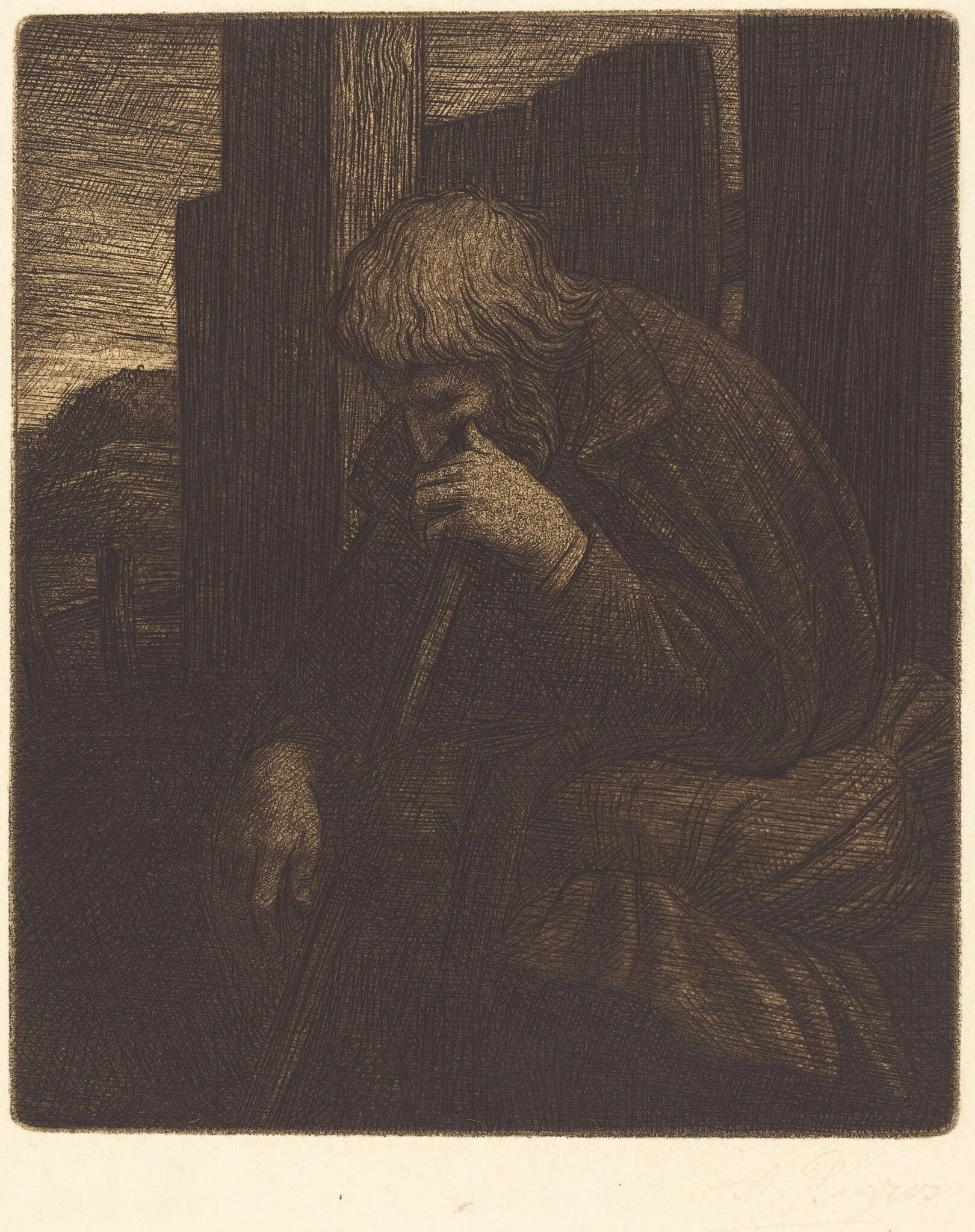 Thinker (Le penseur), by Alphonse Legros, ink, 1874