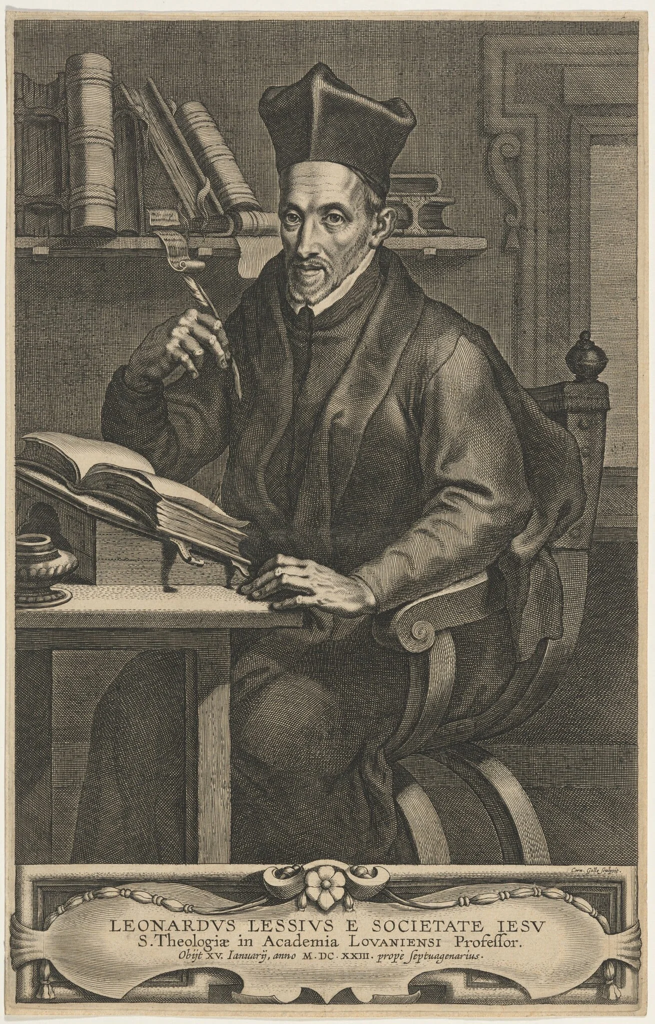 Leonard Lessius, Jesuit Priest, Professor at Louvain, by Cornelis Galle I, ink, 1613