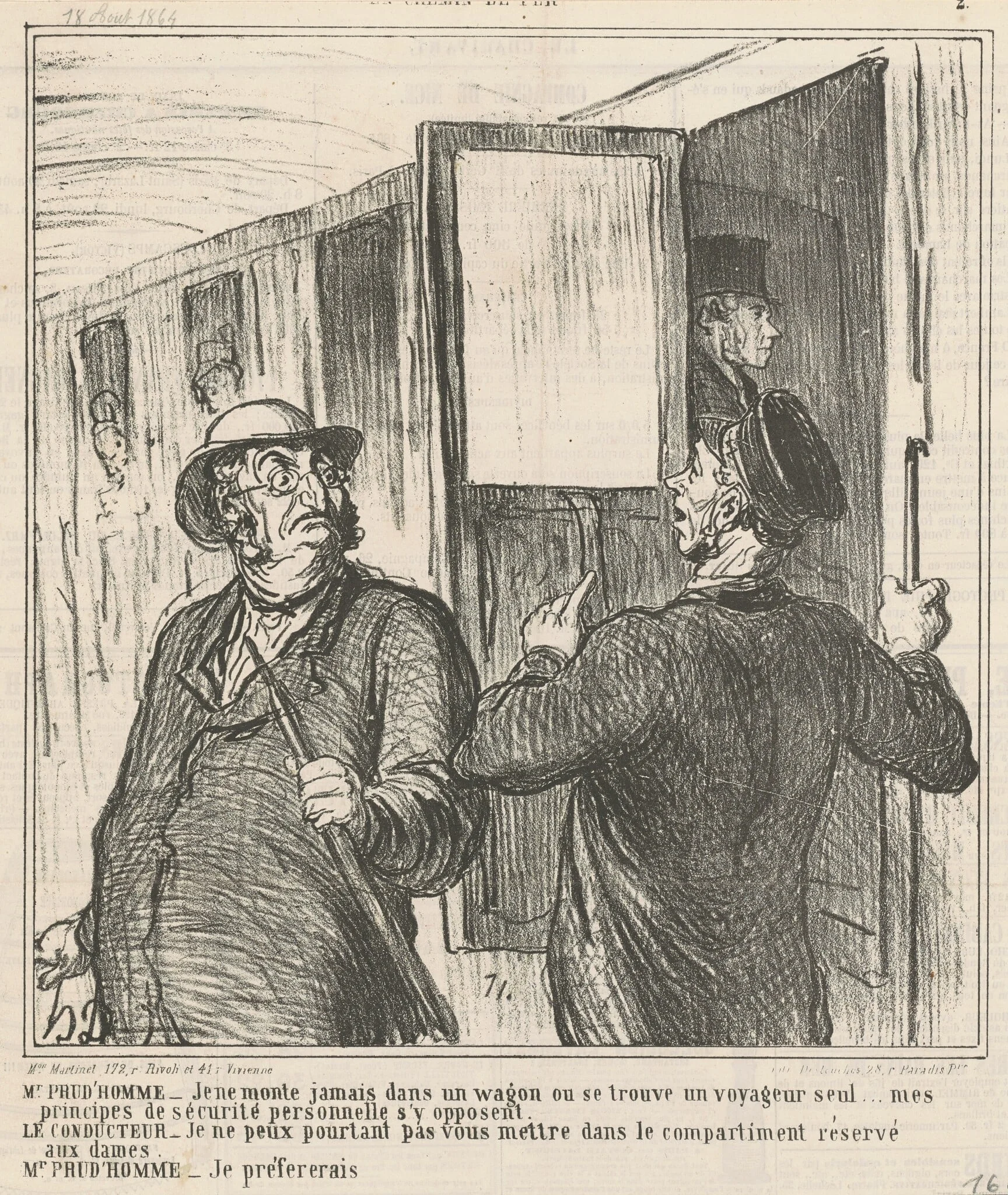 M. Prud'homme: Je ne monte jamais ..., by Honoré Daumier, ink, 1864