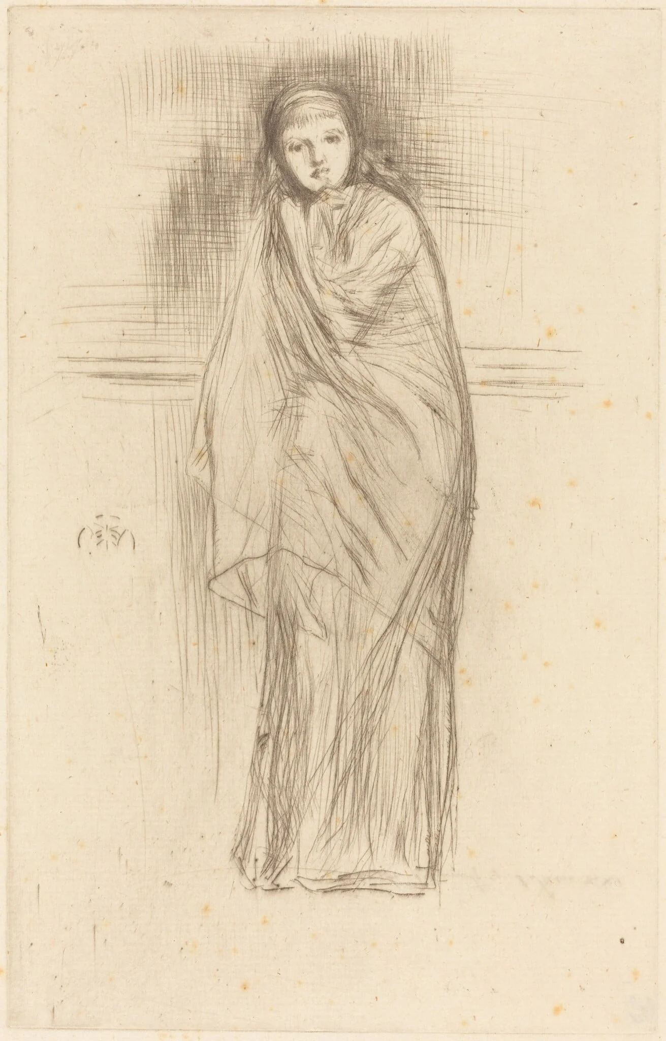Draped Model, by James McNeill Whistler, ink, 1870