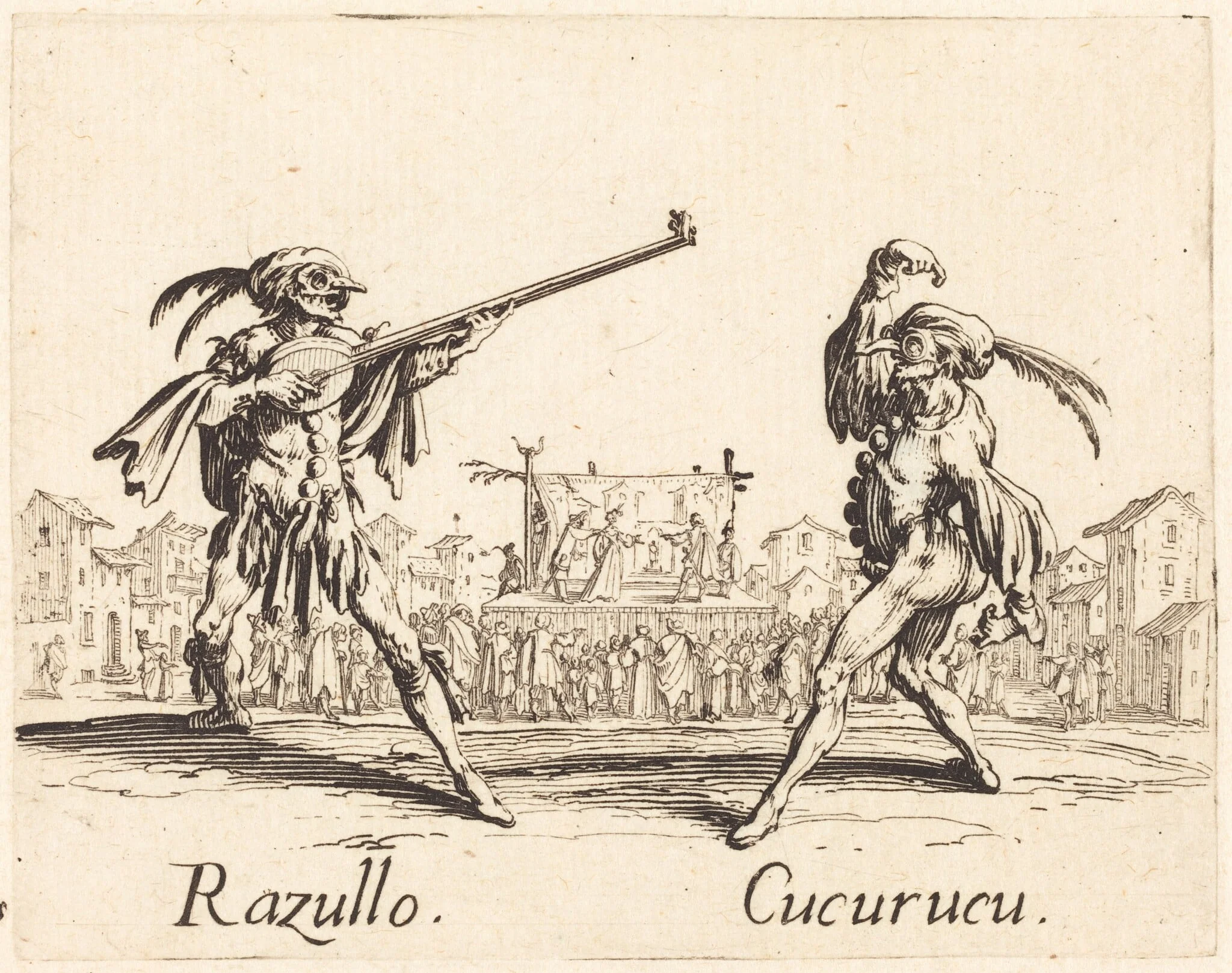 Razullo and Cucurucu, by Jacques Callot, ink, 1622