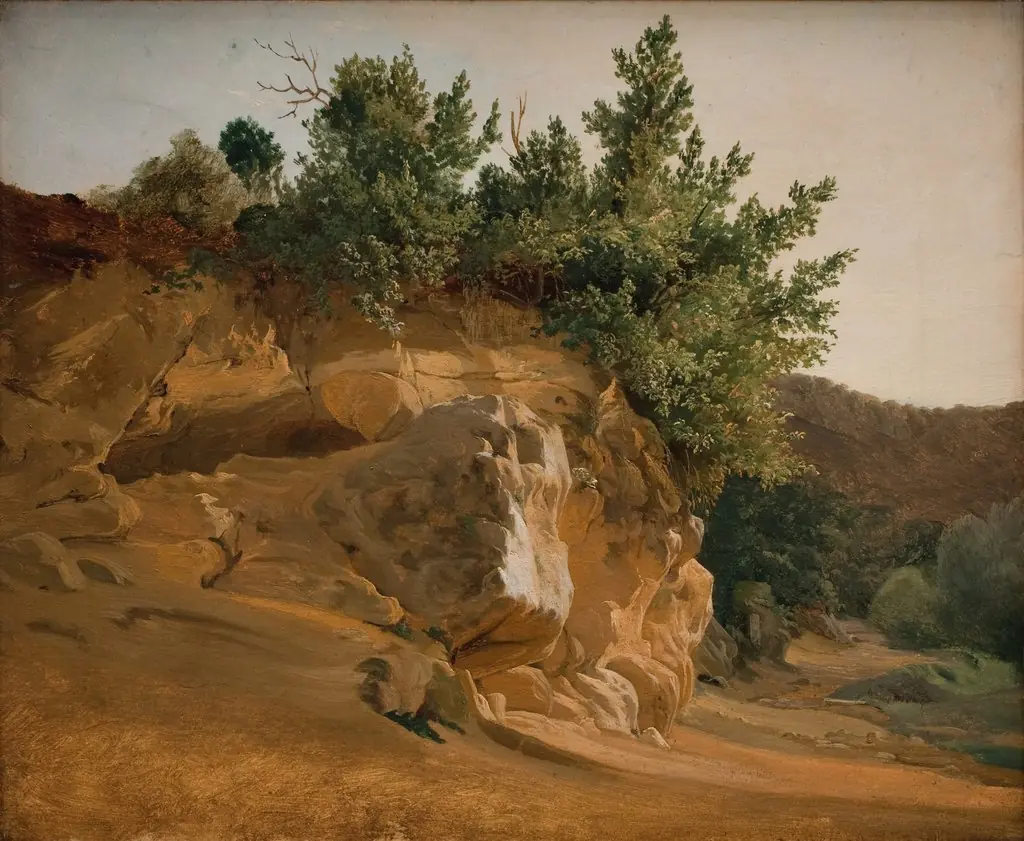 Italian Mountain Landscape with Overgrown Rock, probably near Olevano