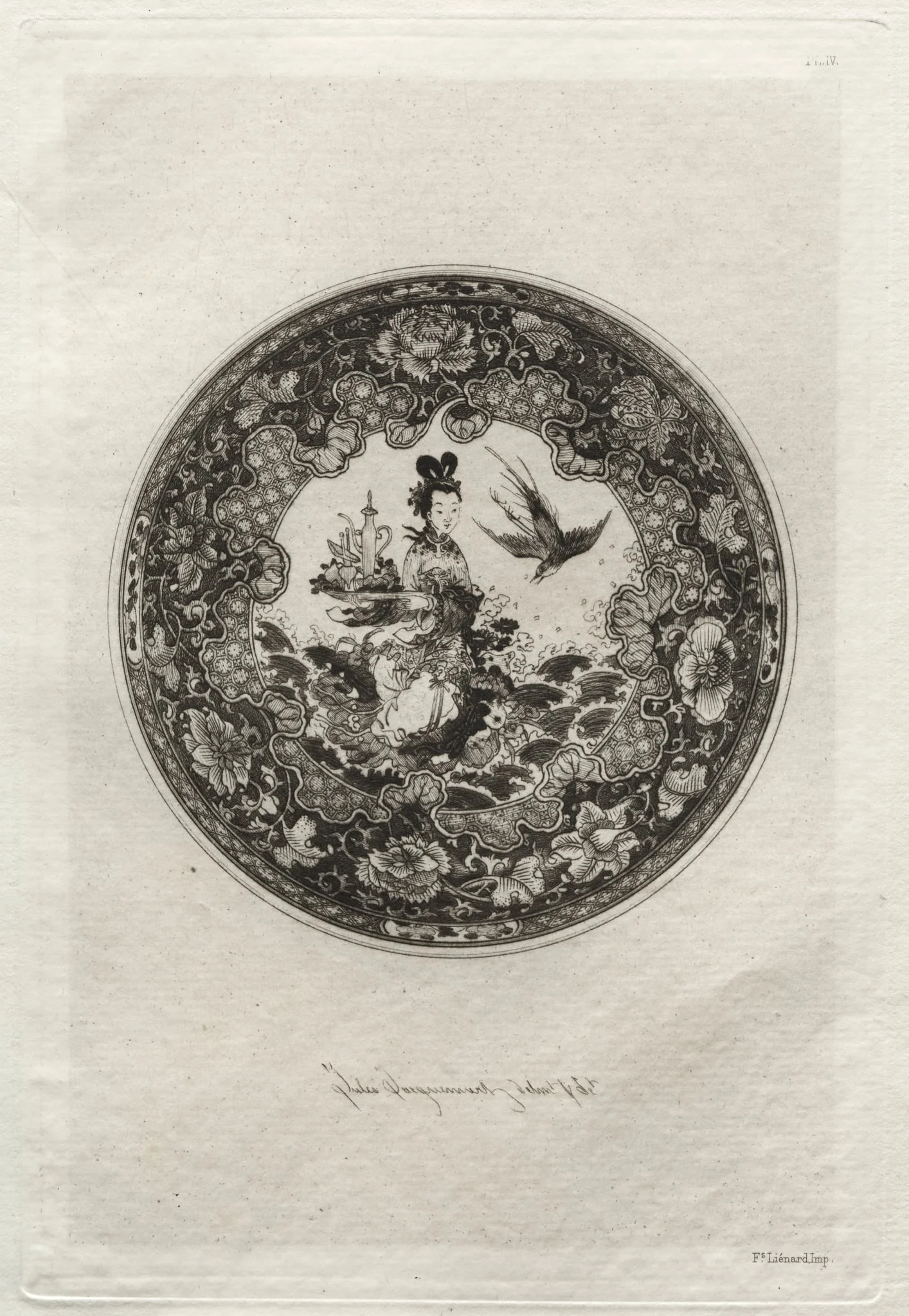 Saucer with Rich Enameled Ground and Medallion Representing the Goddess Kounin, by Jules Jacquemart, 1877