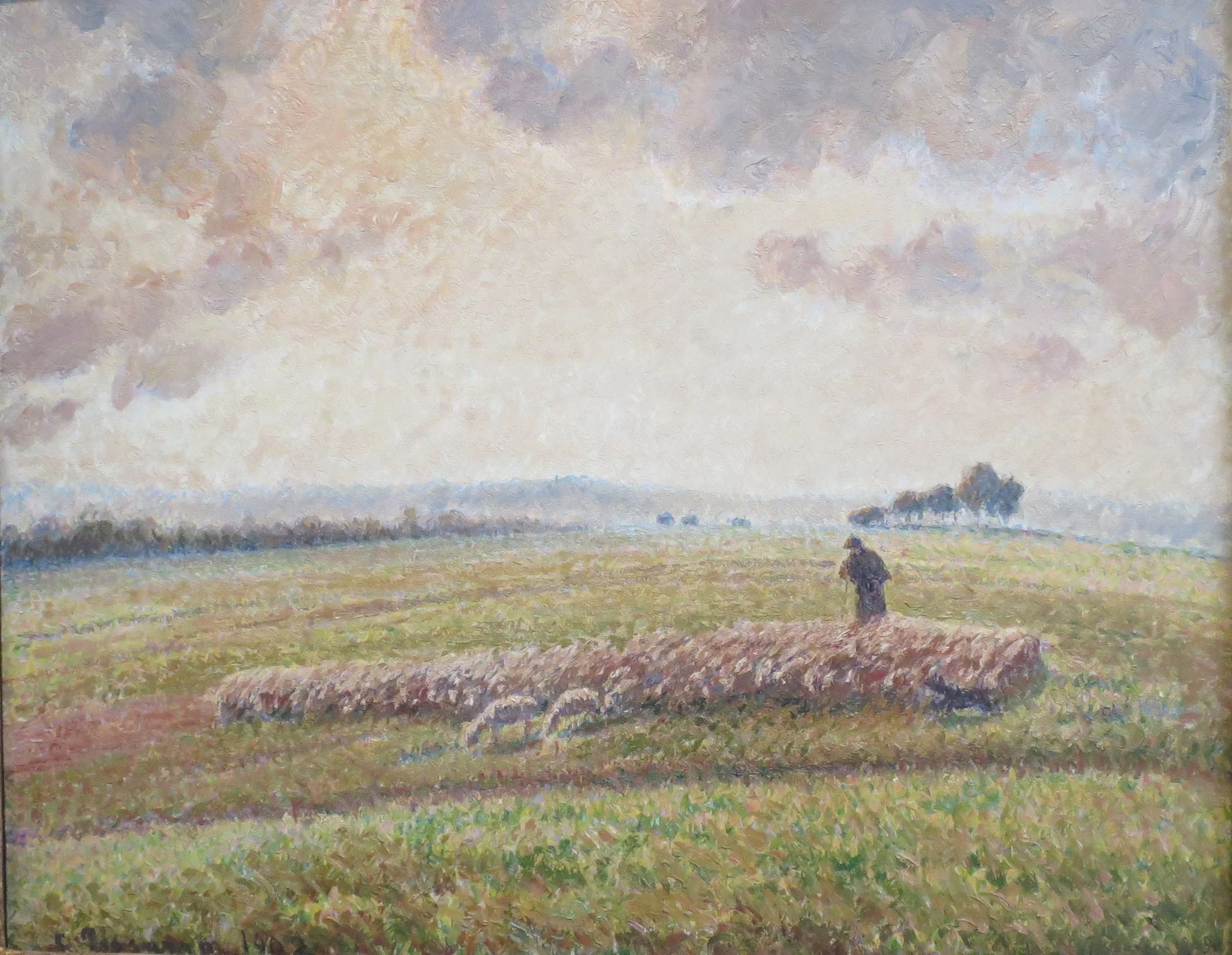 Landscape with Flock of Sheep, by Camille Pissarro, oil, 1895
