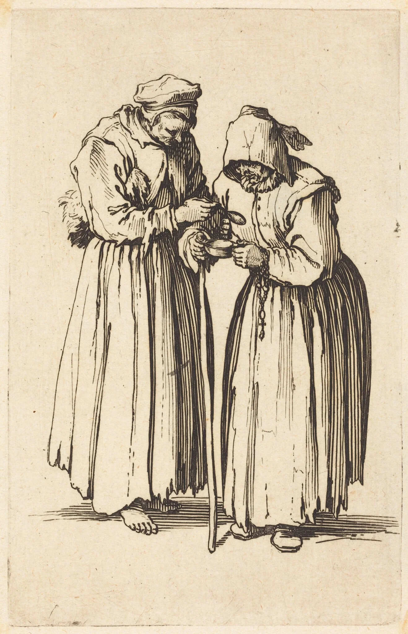 Two Beggar Women, by Jacques Callot, ink, 1622