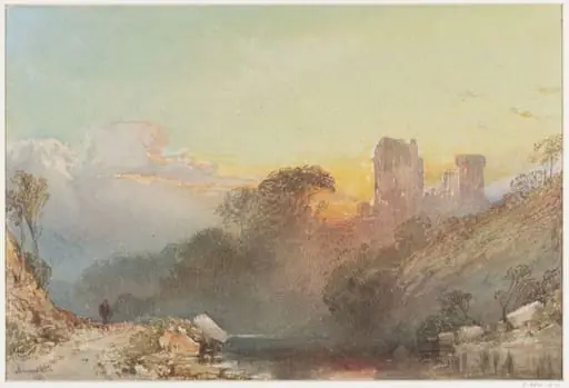 Sunset.  A Castle by the river.