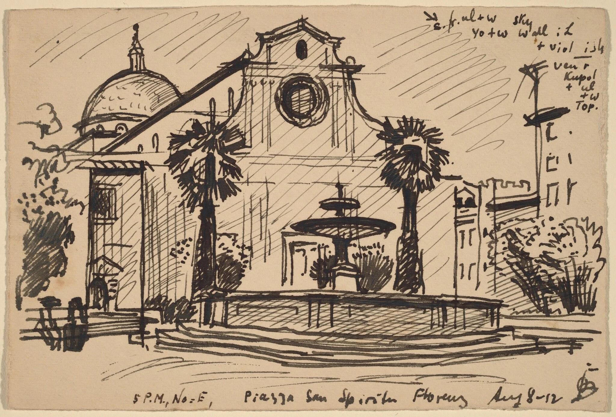 Piazza S. Spirito, Florence, by Oscar F. Bluemner, ink, 1912