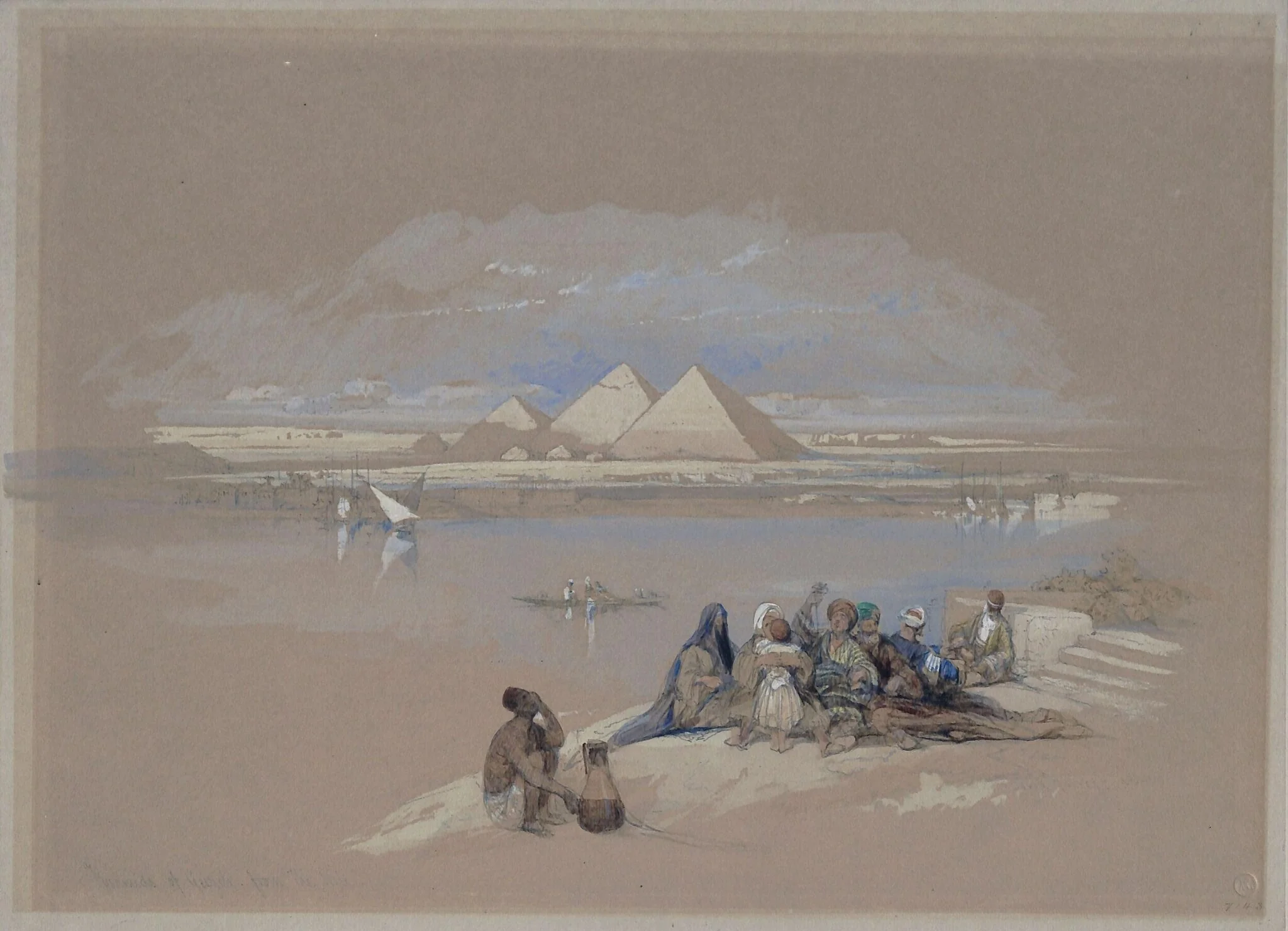 Pyramids of Gizeh from Old Cairo, by David Roberts, watercolor, 1845