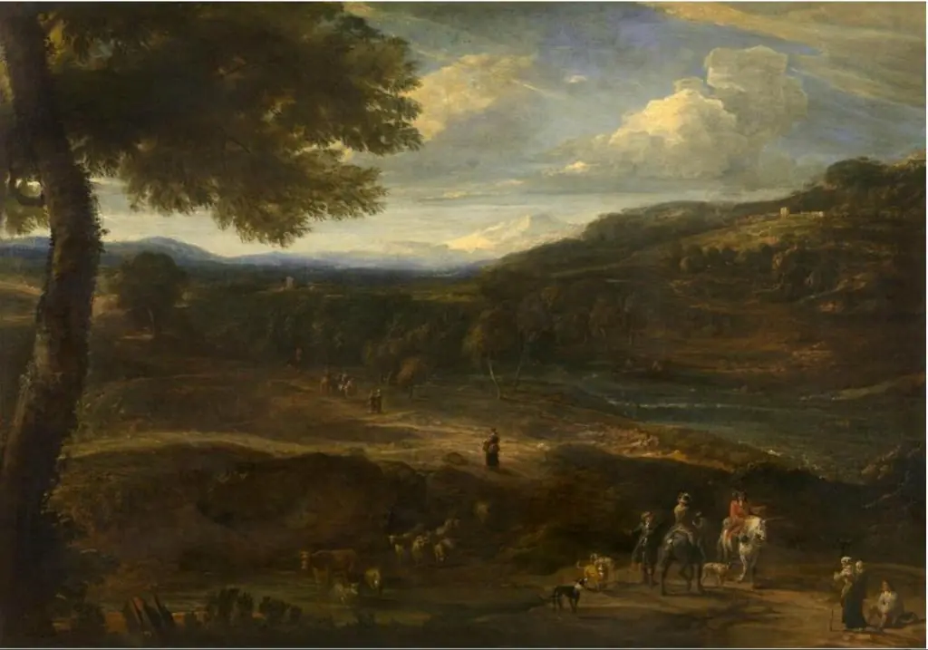 Landscape with horse riders and herds