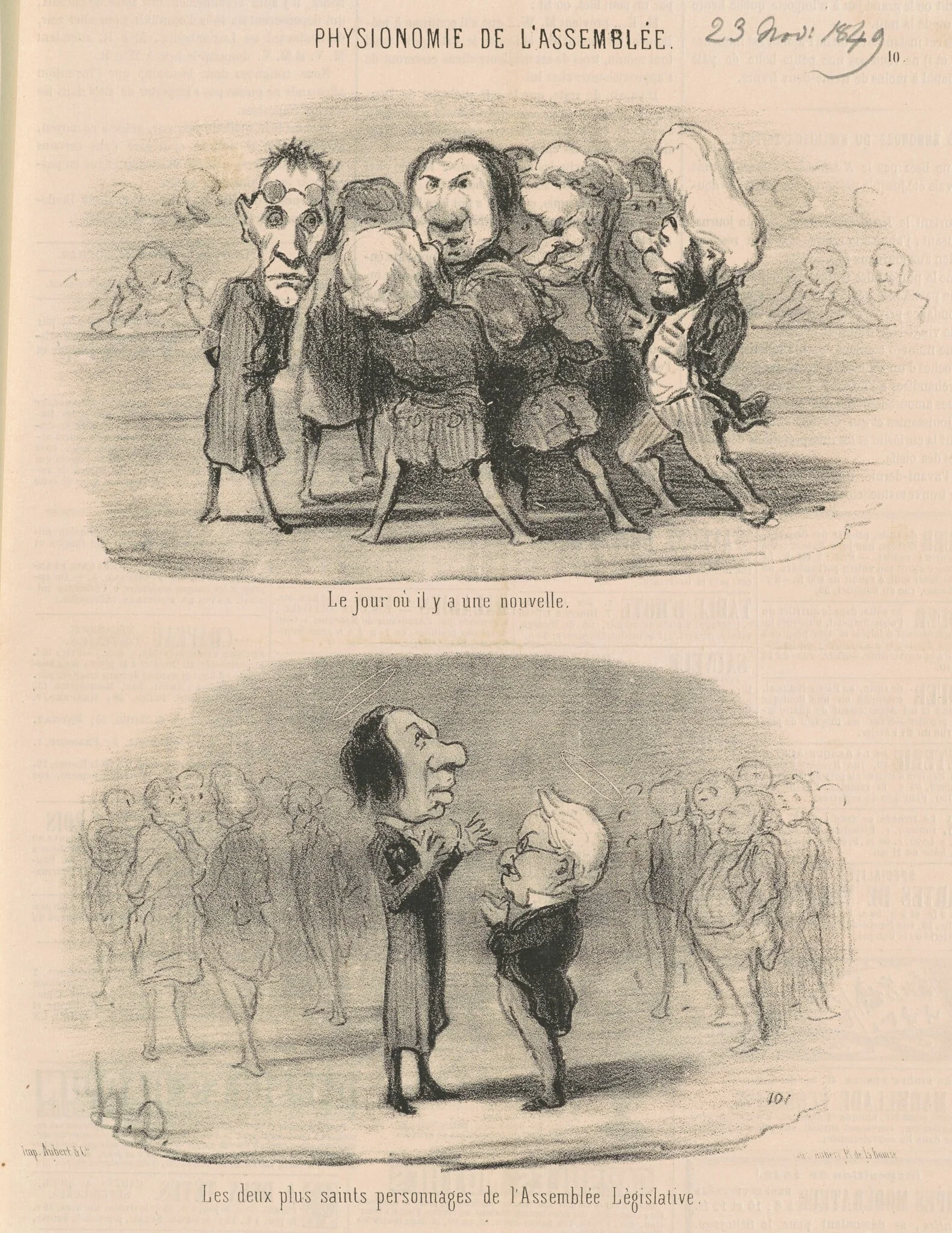 Le jour ou il y a une nouvelle, by Honoré Daumier, ink, 1849