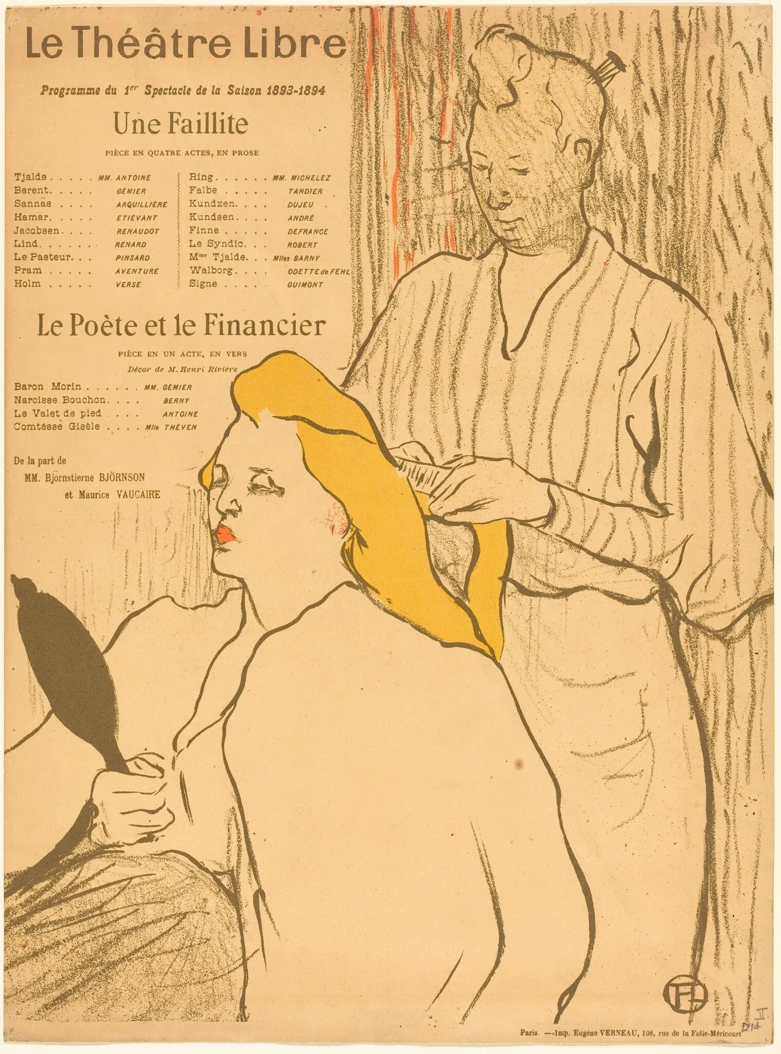 The Hairdresser - Program for the Theatre-Libre (Le coiffeur - Programme du Théatre-Libre), by Henri de Toulouse-Lautrec, ink, 1893