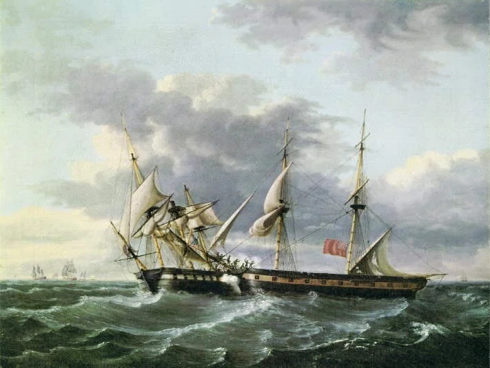 U.S.S. WASP Boarding H.M Brig FROLIC, by Thomas Birch, oil, 1815