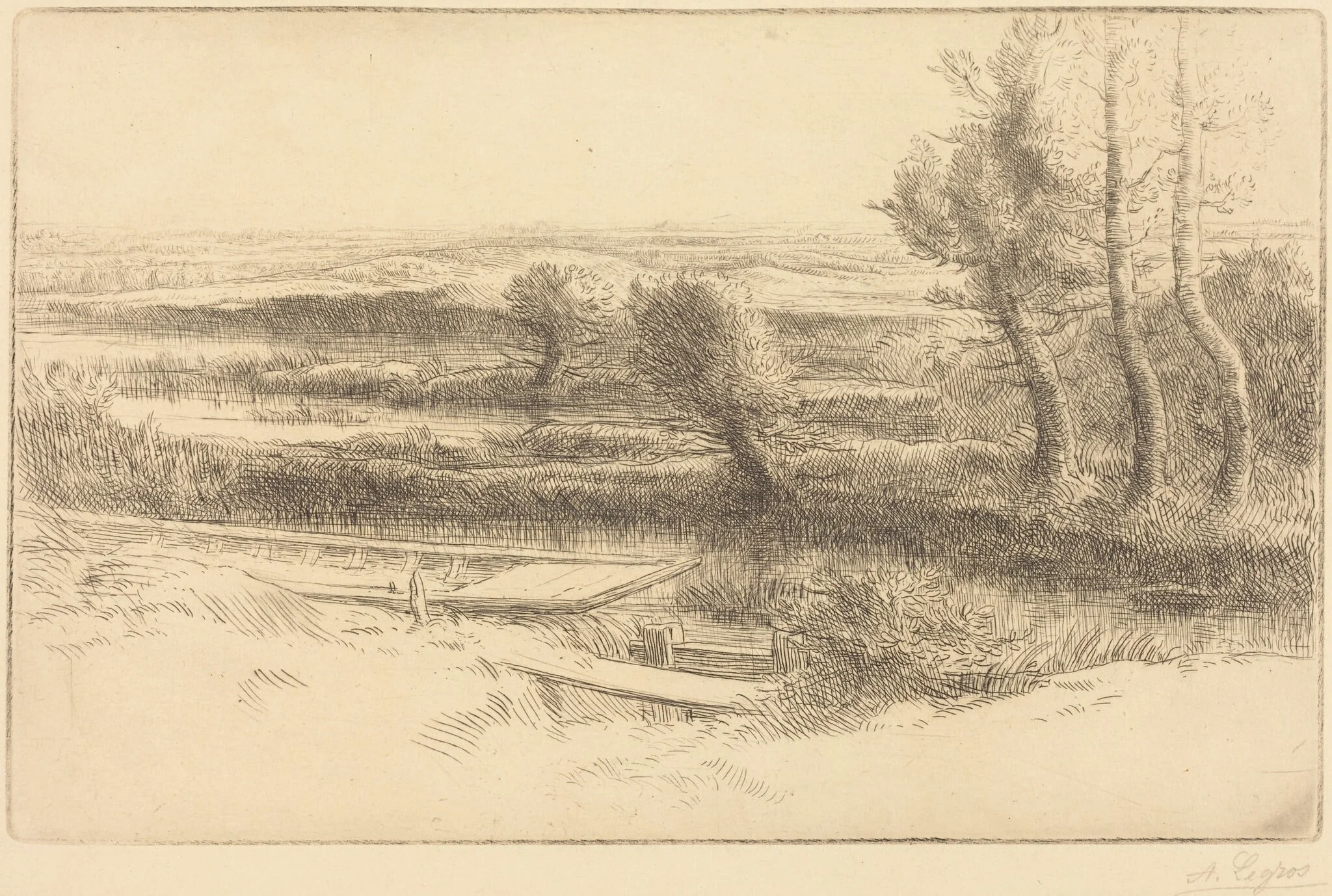 Landscape (Paysage), by Alphonse Legros, ink, 1874