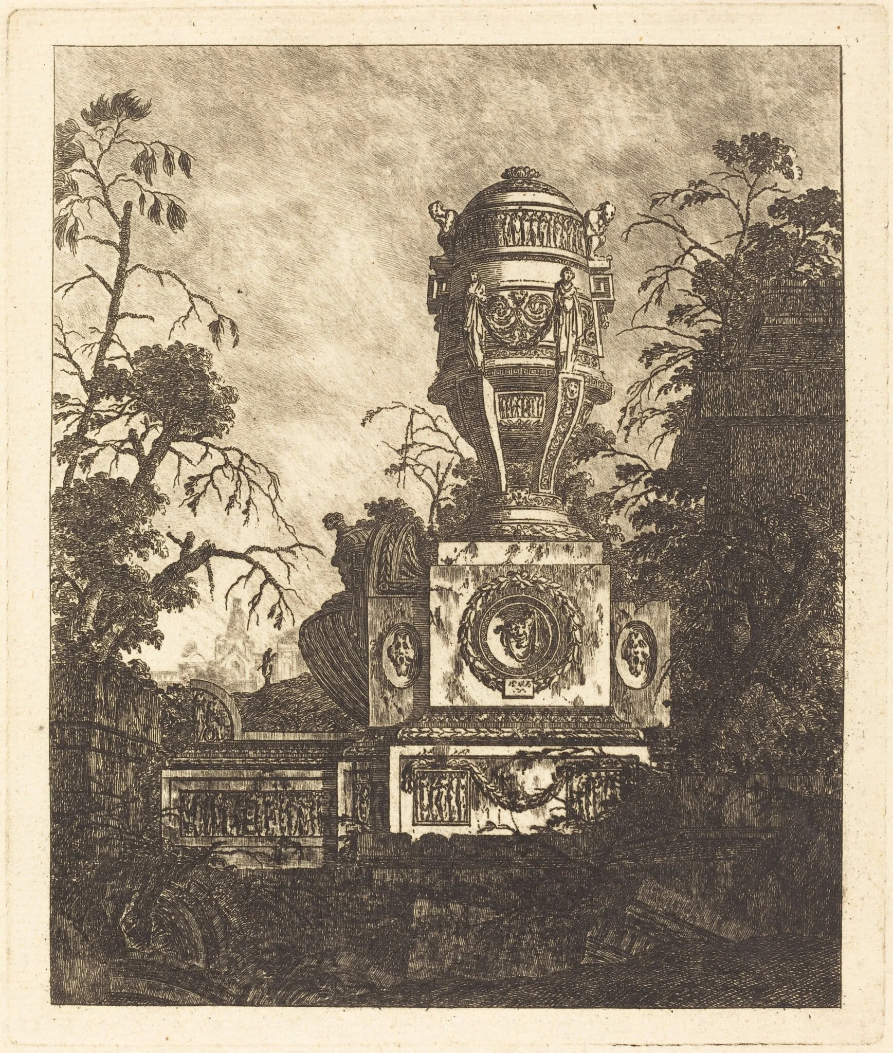 Vase Supported by a Base with Three  Grotesque Faces