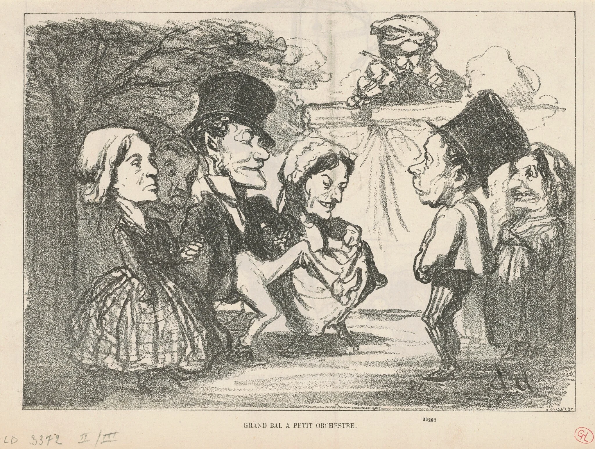 Grand bal a petit orchestre...  (recto); Une société en nom collectif (verso), by Honoré Daumier, ink, 1865