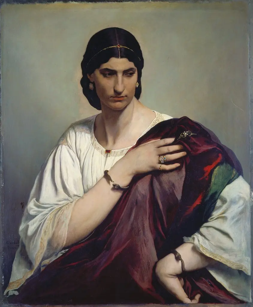 Lucrezia Borgia; Portrait of a Roman woman in white tunic and red robe