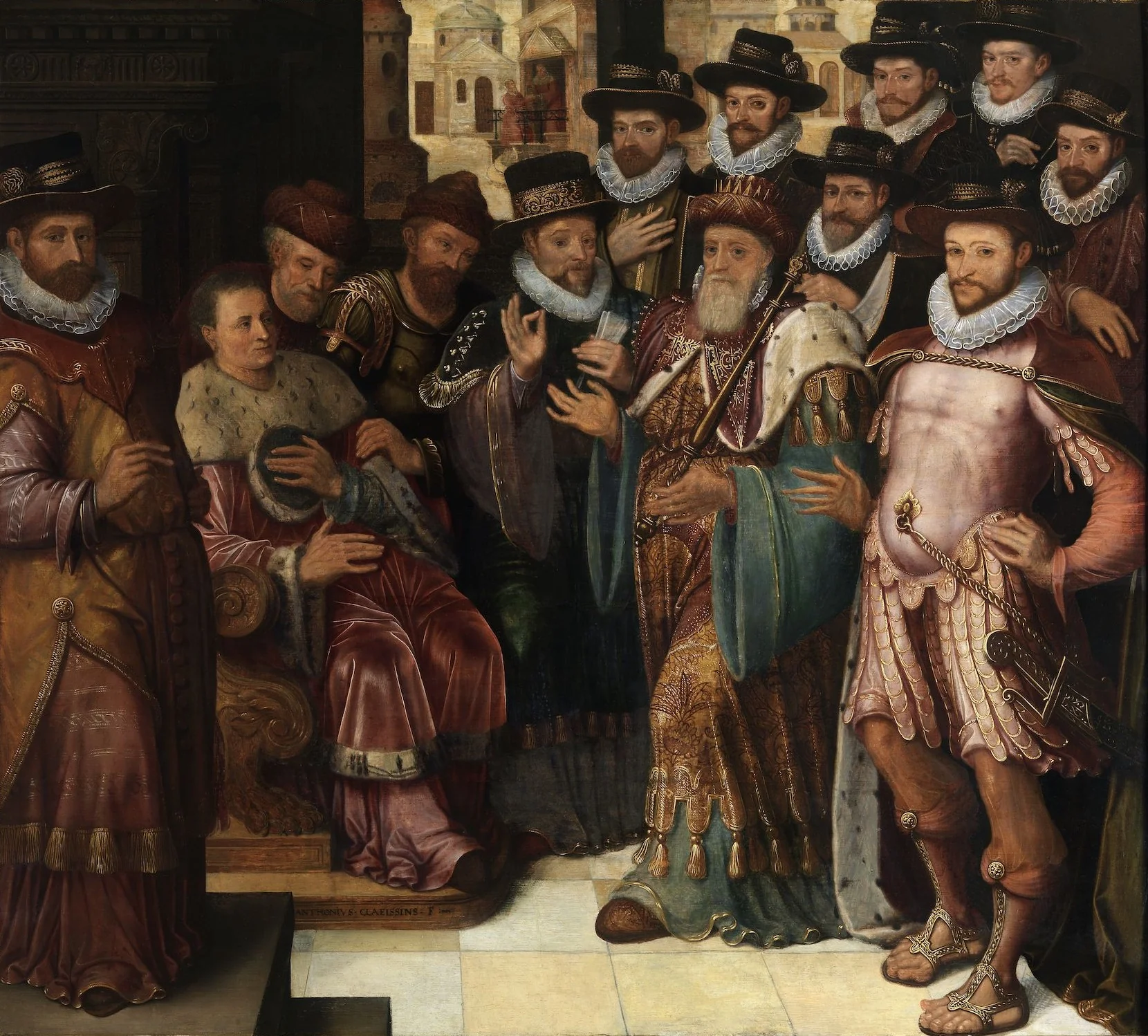 The judgement of Cambyses, by Antoon Claeissens, oil, 1588