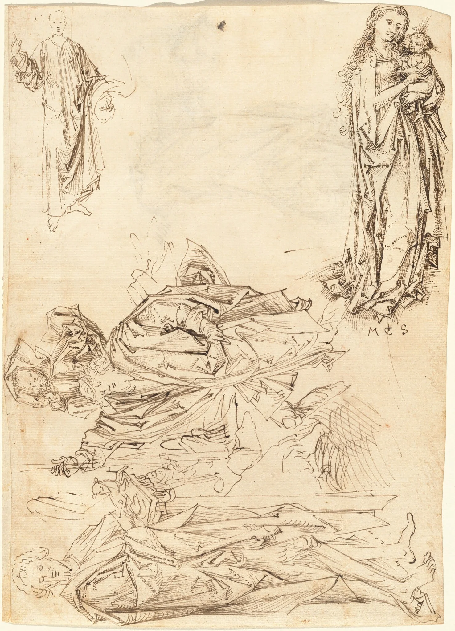 Saint Christopher, Saint John the Baptist, the Virgin and Child, and Christ Blessing (recto)
