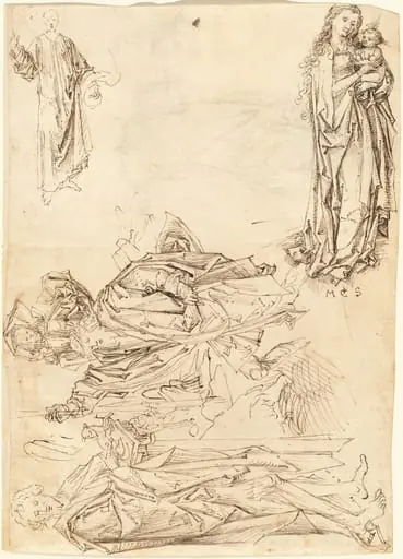 Saint Christopher, Saint John the Baptist, the Virgin and Child, and Christ Blessing (recto)