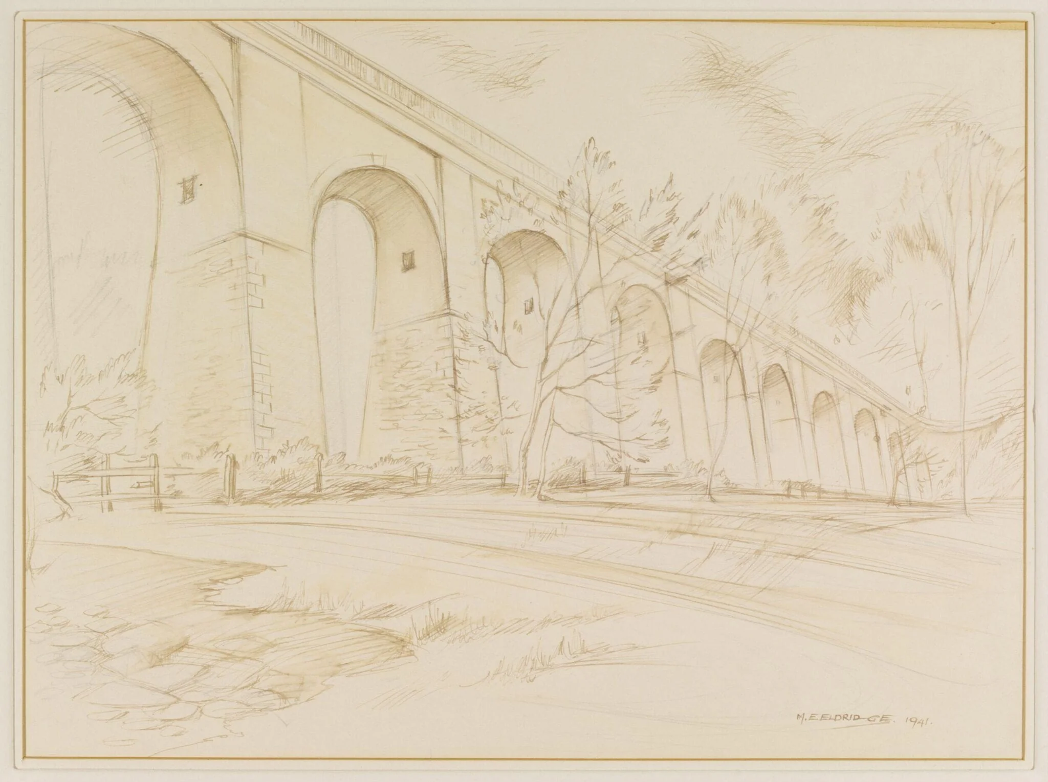Chirk Aqueduct (from the South side) Denbighshire, by Mildred E. Eldridge, watercolor, 1941