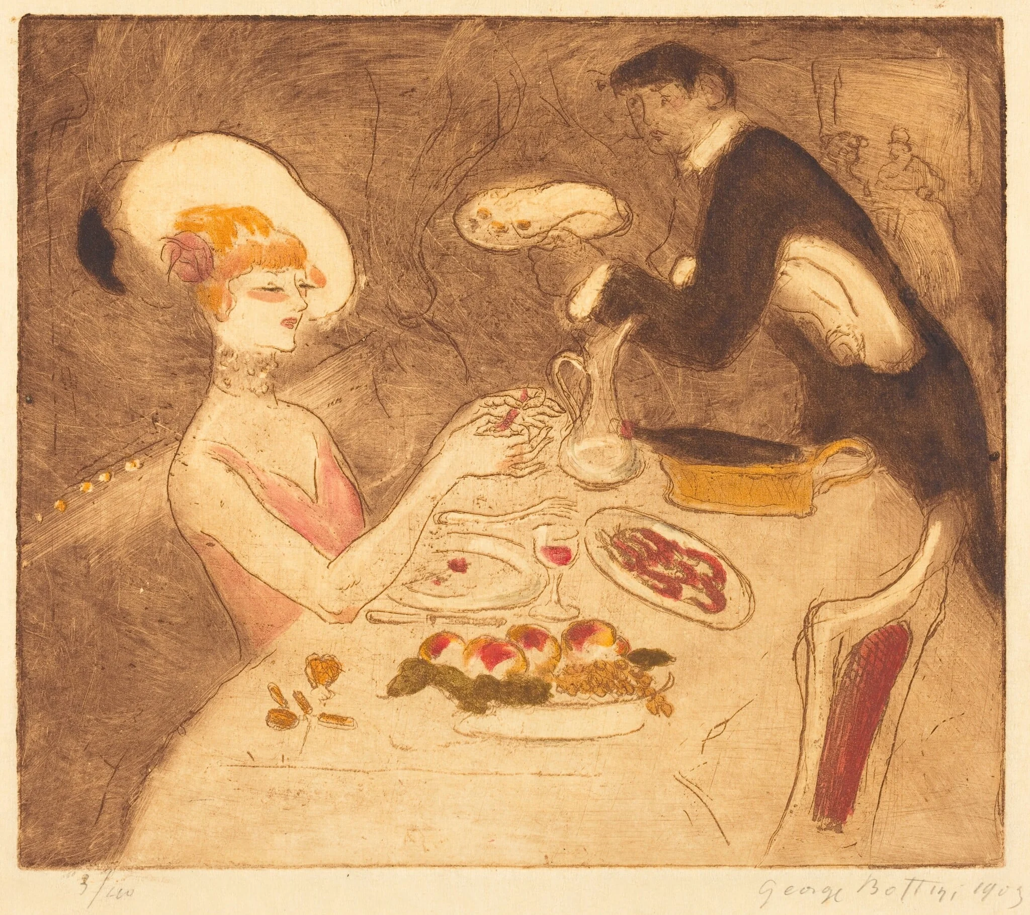Woman Having Supper, by Georges Bottini, ink, 1903