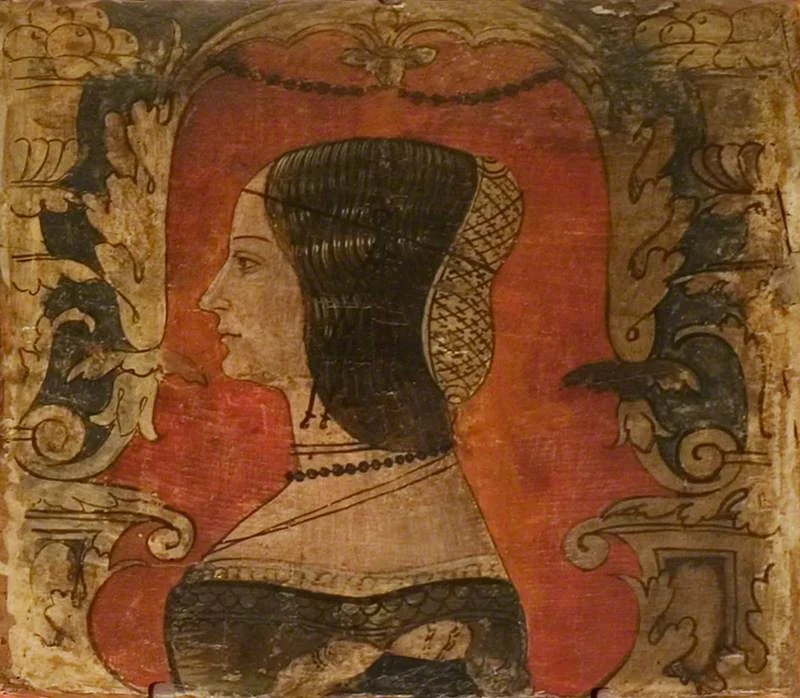 Profile Bust of a Lady Facing Left (one of 29 painted panels from a frieze), by Unknown, unspecified, 1500