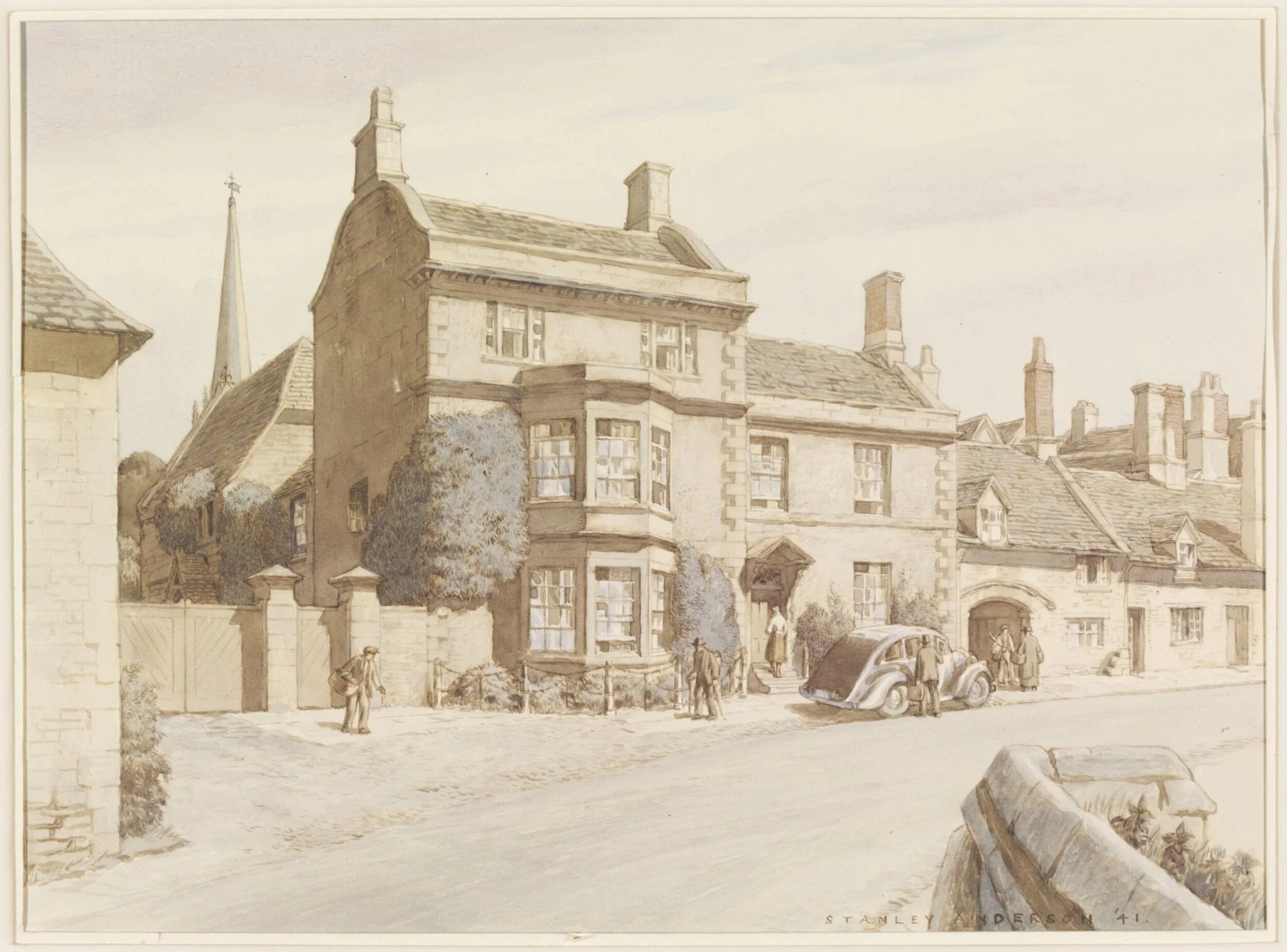 Houses by the Bridge at Burford, by Anderson, watercolor, 1941