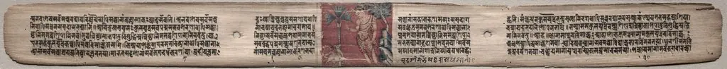 Folio 73 from a Gandavyuha-sutra (Scripture of the Supreme Array): Sudhana and an antelope (recto); text (verso)