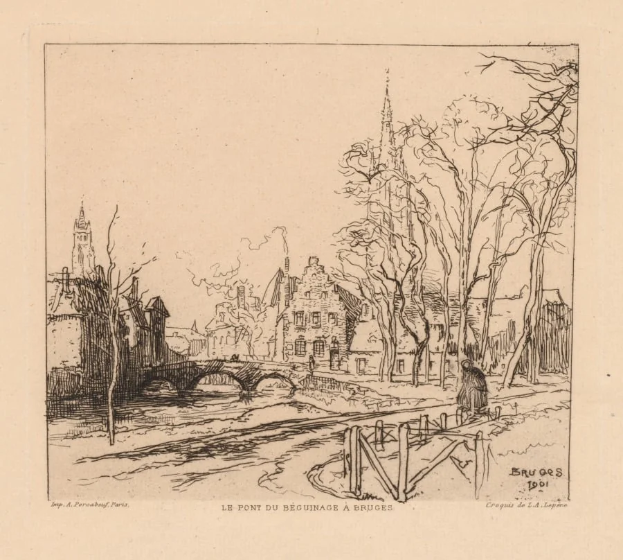 The Béguinage Bridge in Bruges (La Pont du Beguinage à Bruges), by Auguste Lepère, 1901