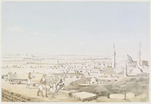 Cairo, the Nile, and the Pyramids of Gizeh.  from the Moccat[e]m