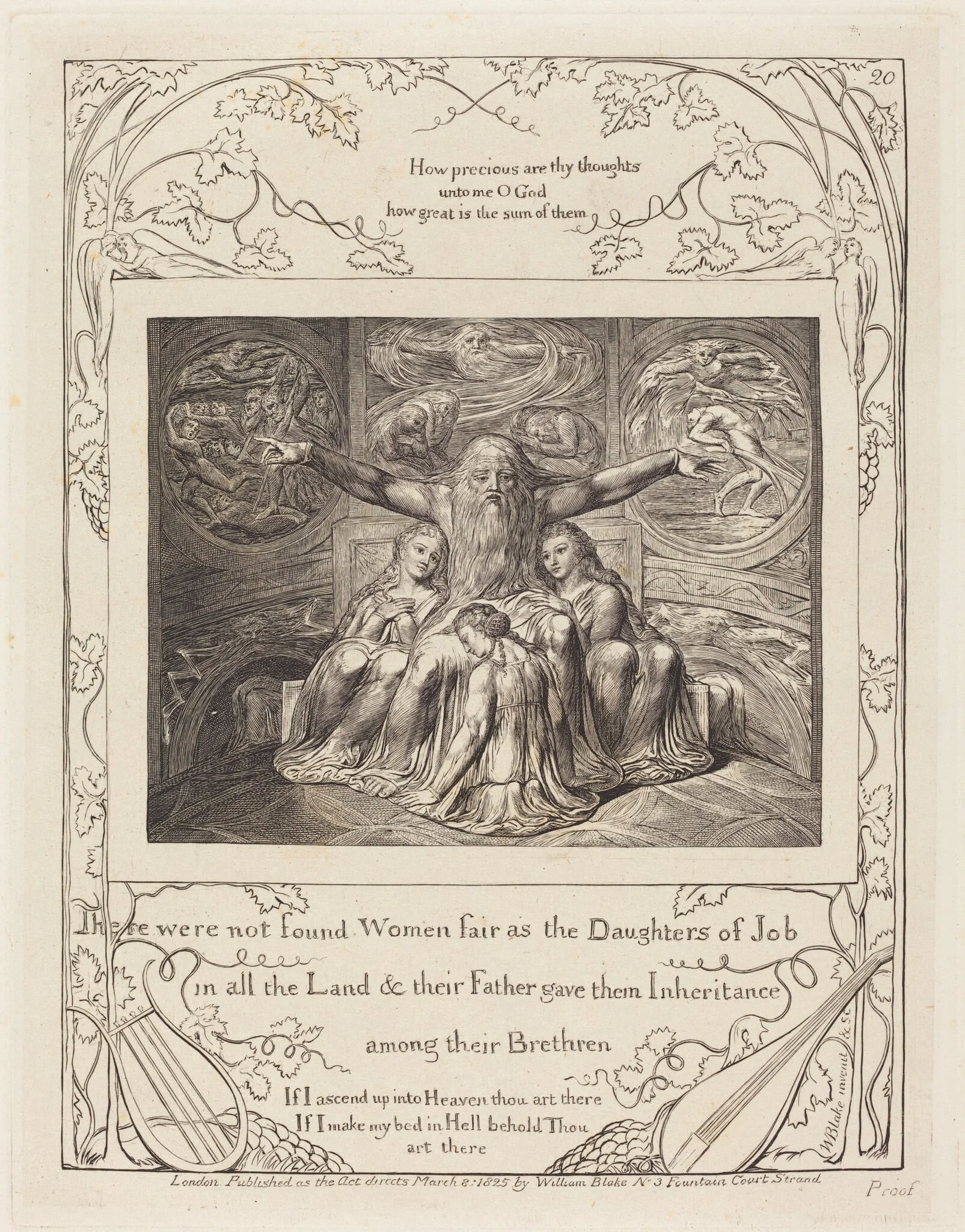 Job and His Daughters, by William Blake, ink, 1825