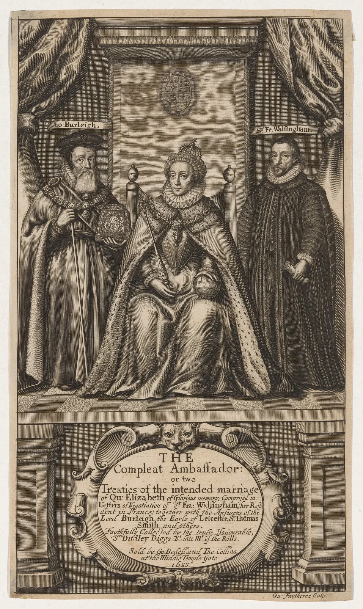 Title Page to Sir Dudly Digges, The Compleat Ambassador, by William Faithorne, ink, 1655