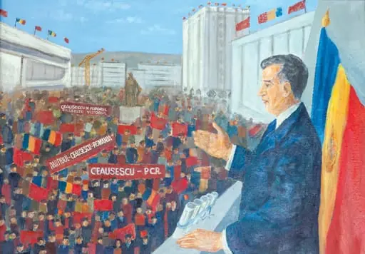 Tablou, ulei pe pânză, „Adunarea populară din Vaslui, iulie 1975”. Realizat de Cercul de Artă Plastică „Arta Vaslui”. Nicolae Ceaușescu vorbește de la balcon oamenilor muncii adunați în centrul civic din Vaslui. Se distinge statuia lui Ștefan cel Mare. Oamenii muncii flutură steaguri și pancarte (”Ceaușescu PCR”, ”Partidul - Ceaușescu - România”, ”Ceaușescu și Poporul Făurește Viitorul”. Oferit de Comitetul Județean de Partid Vaslui, 23 ianuarie 1978.