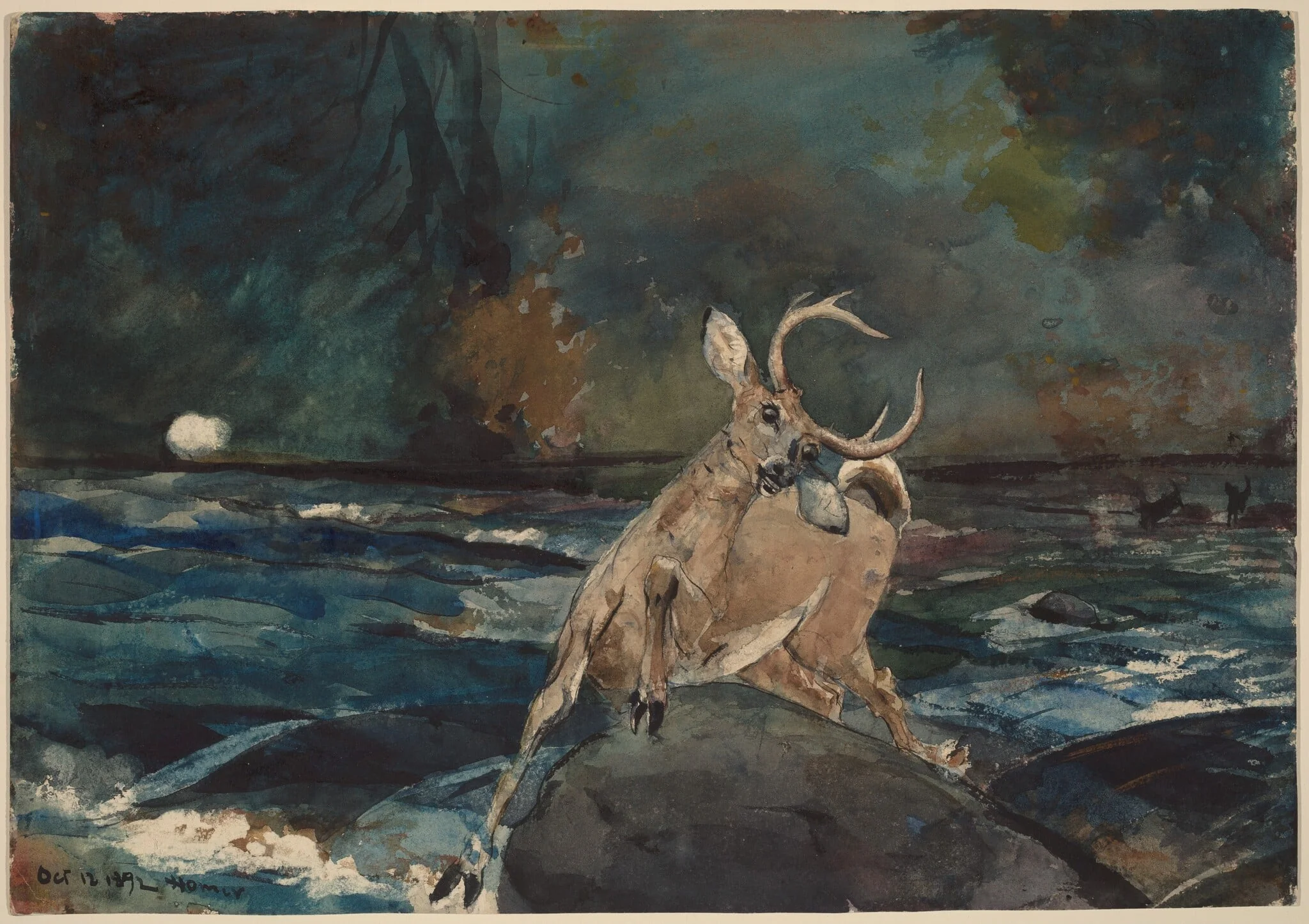 A Good Shot, Adirondacks, by Winslow Homer, watercolor, 1892
