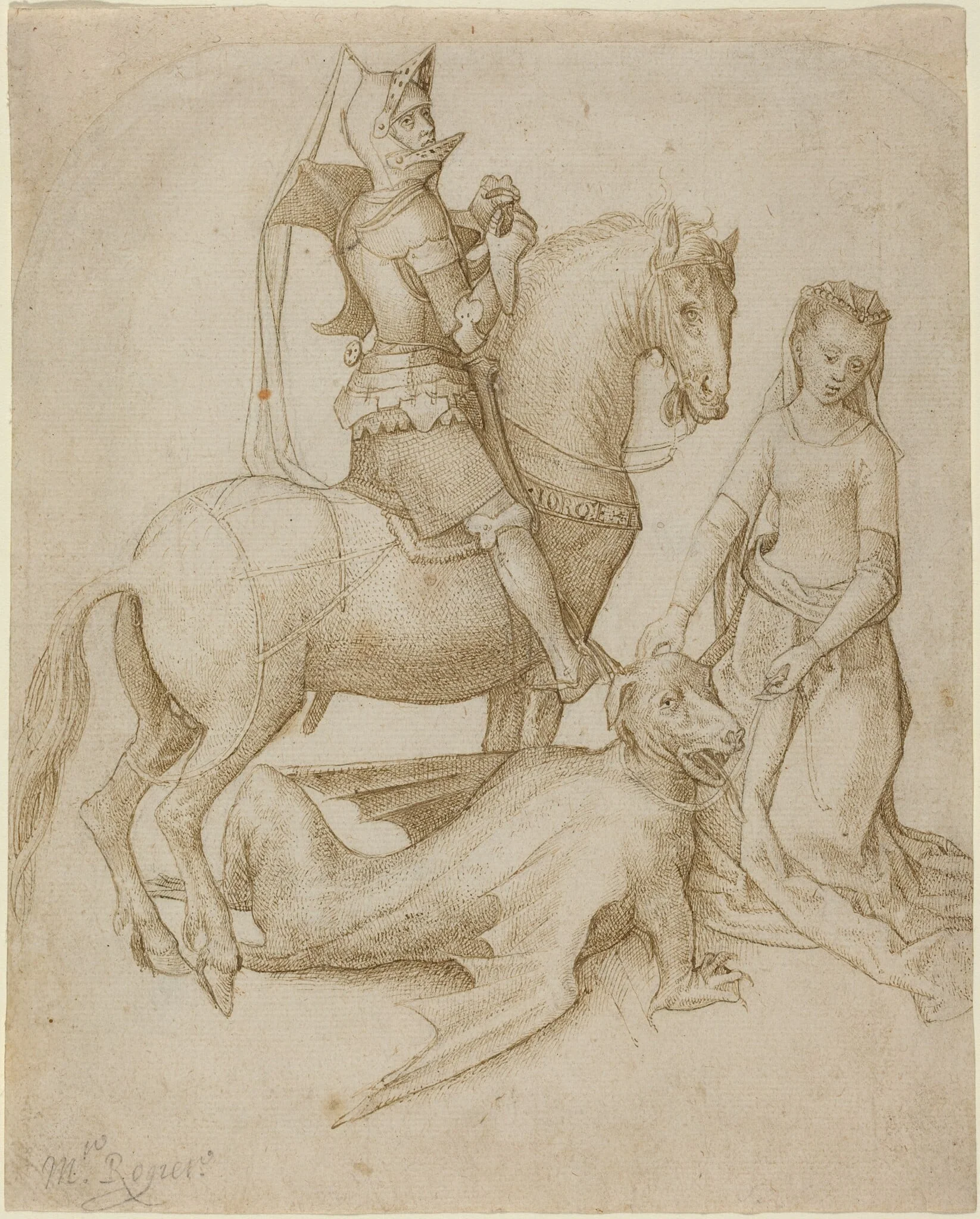 Saint George and the Dragon, by Hugo Van der Goes, ink, 1461