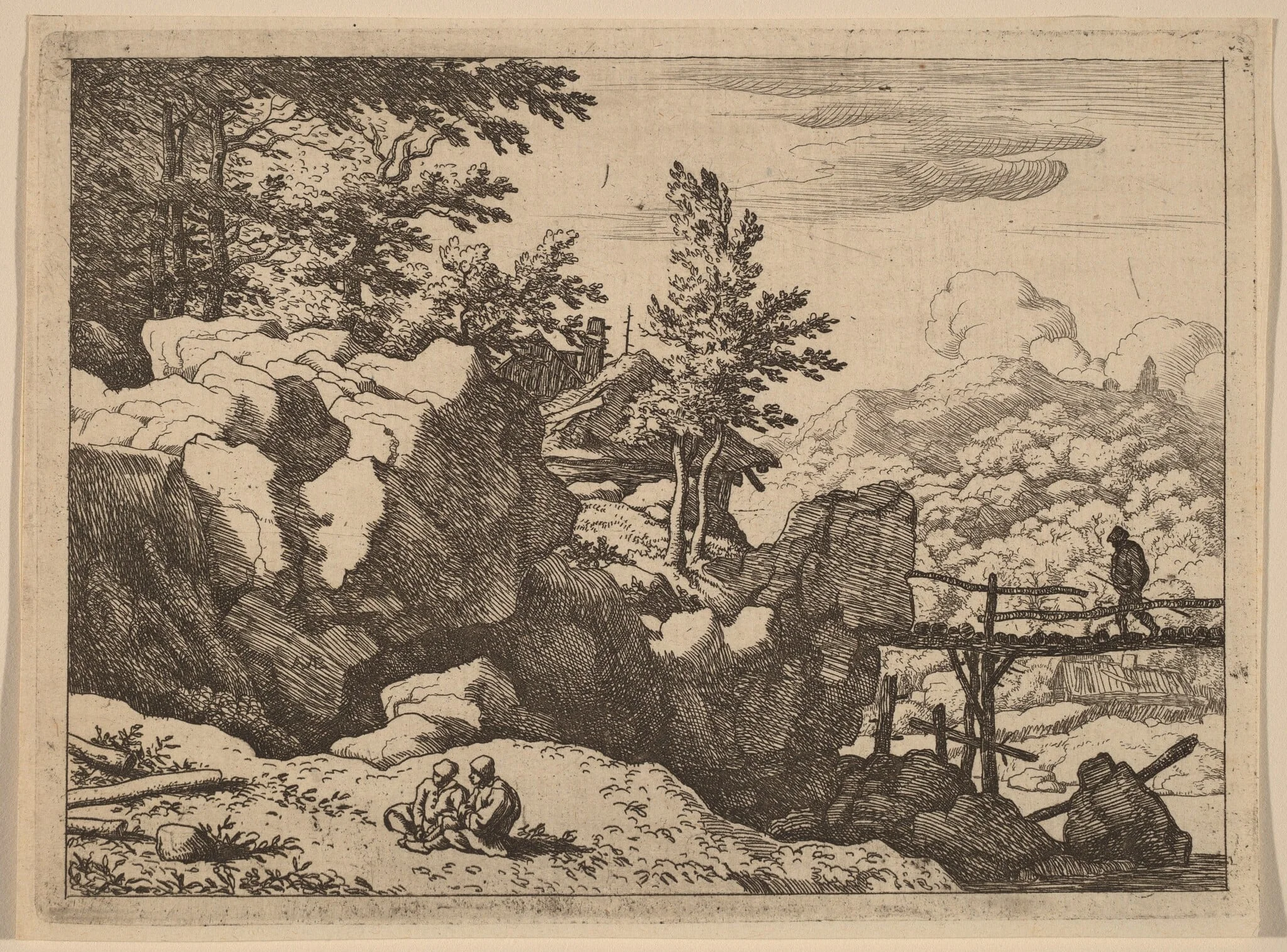 Man on a Small Wooden Bridge