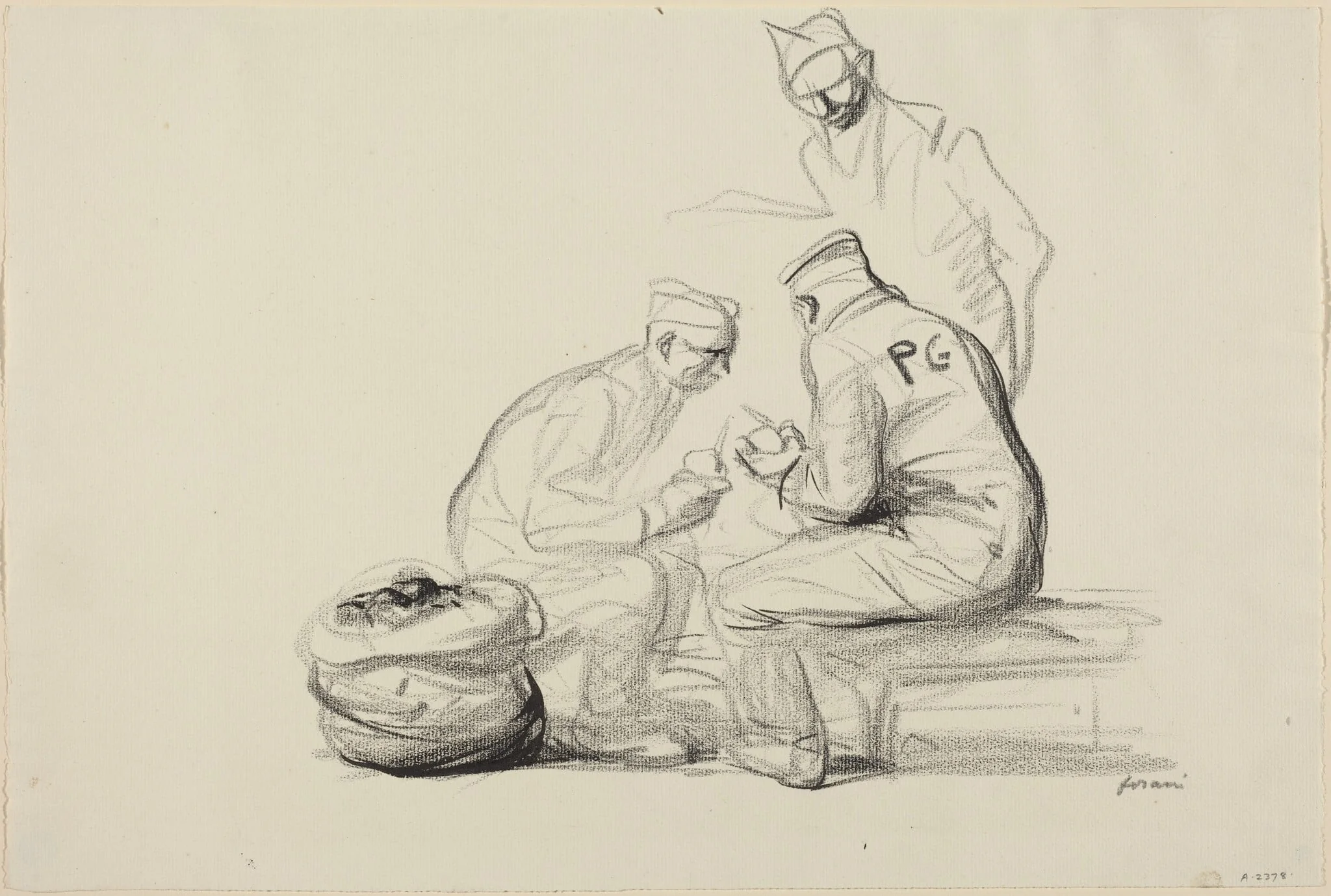 Poilu and German Prisoners, by Jean-Louis Forain, crayon, 1916
