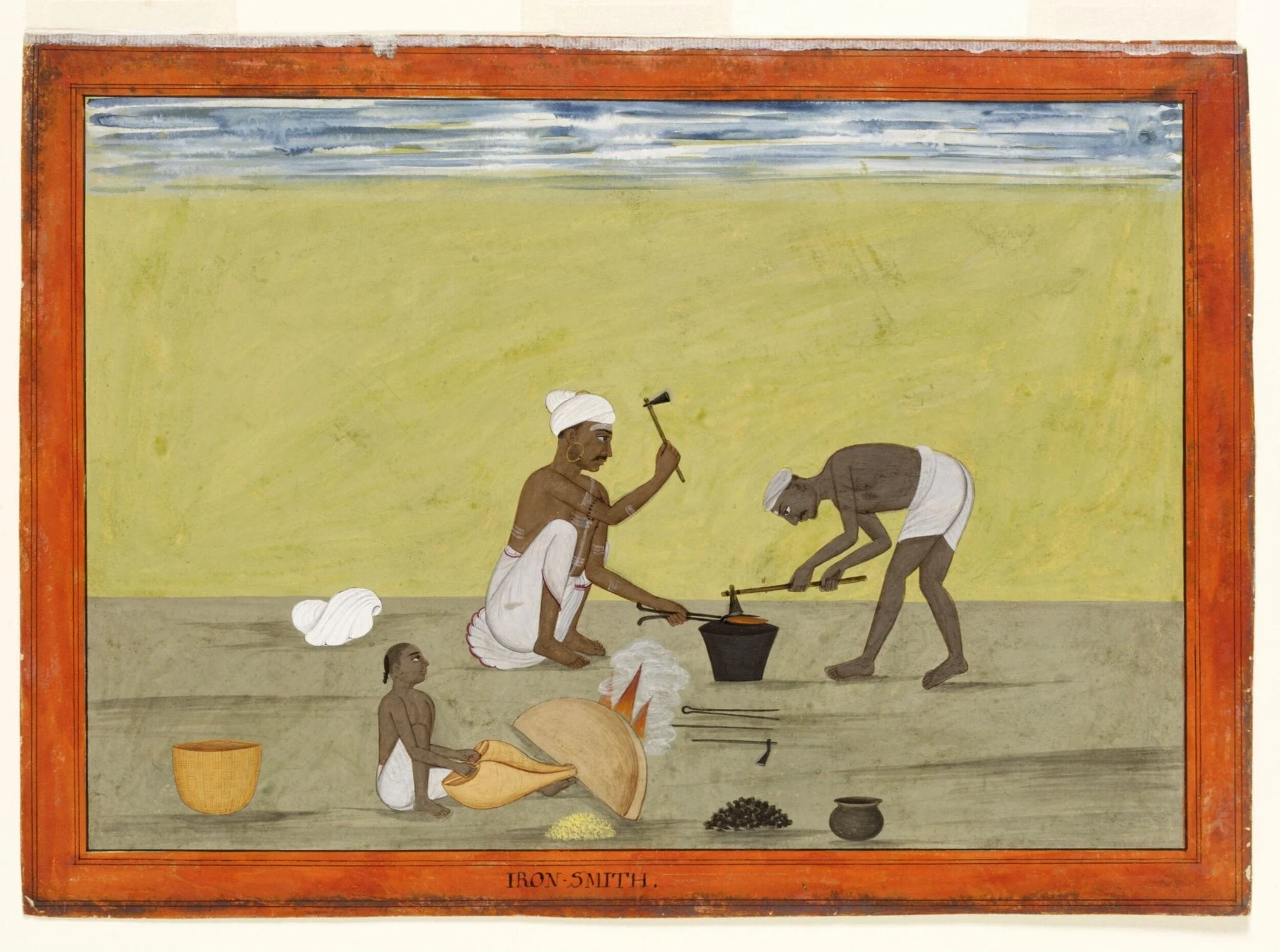 A blacksmith and his assistant, by Unknown, paint, 1770