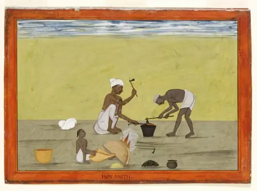 A blacksmith and his assistant