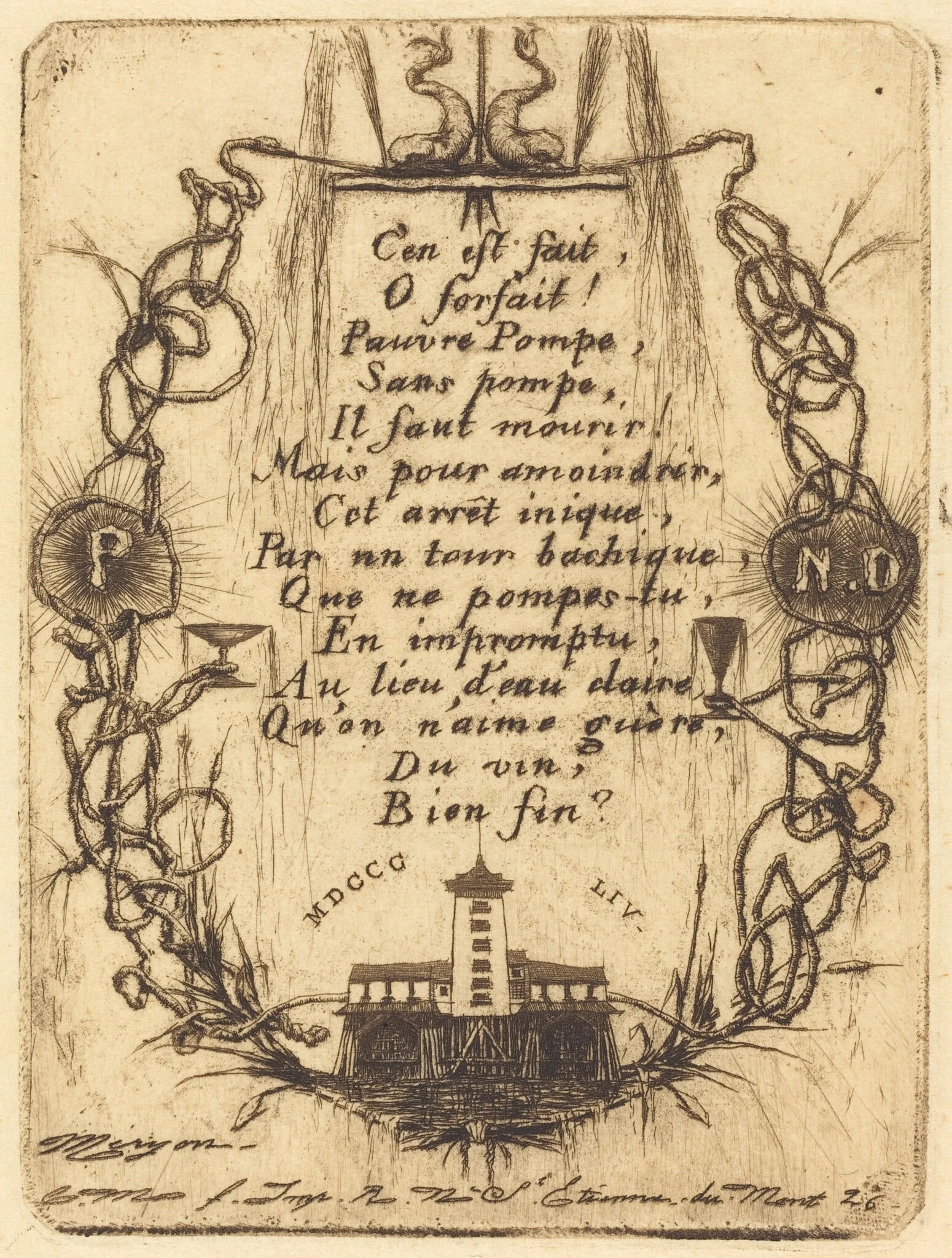 La petite pompe, Paris (The Notre Dame Pump, small plate), by Charles Meryon, ink, 1854