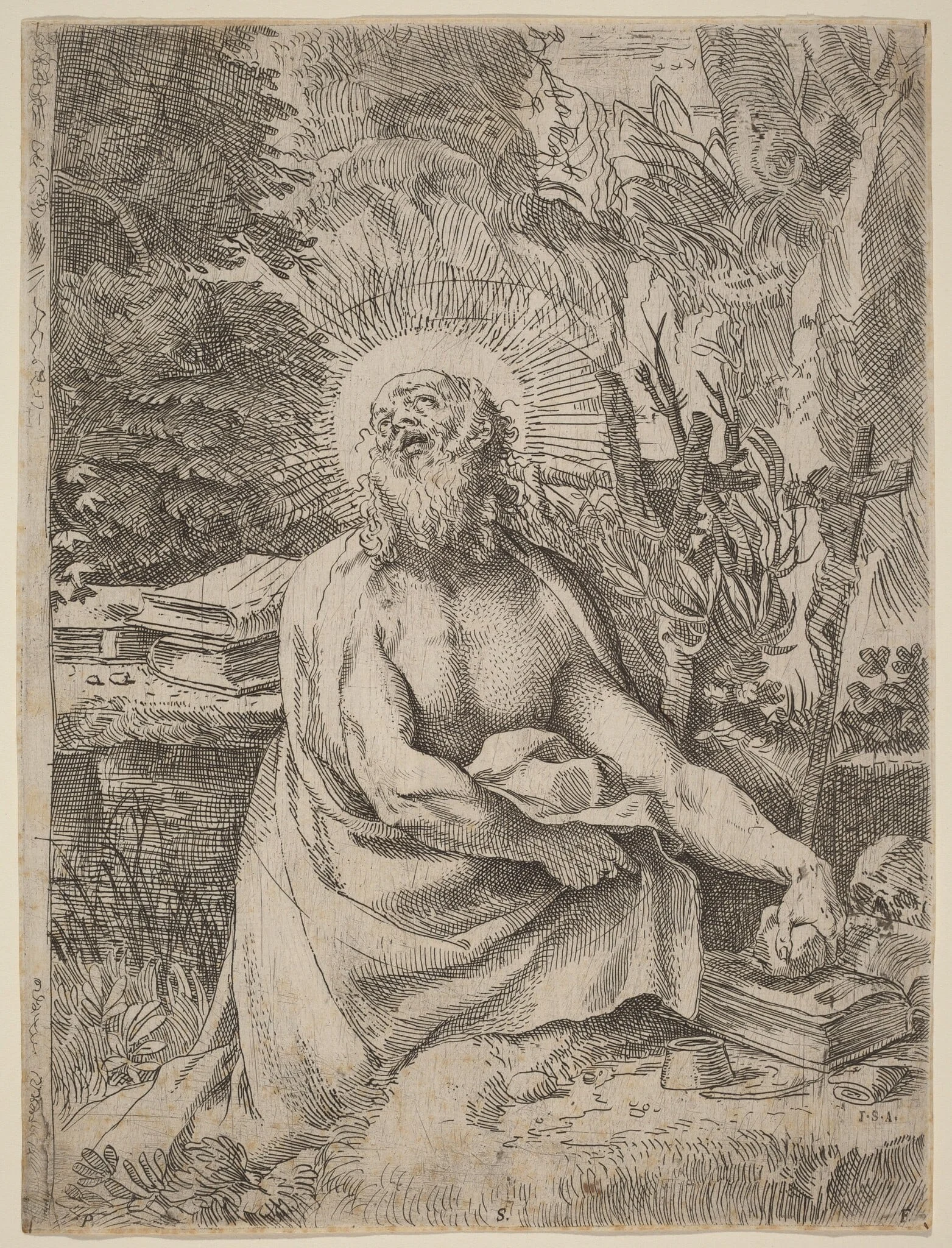 Saint Jerome in the Wilderness, by Annibale Carracci, ink, 1591