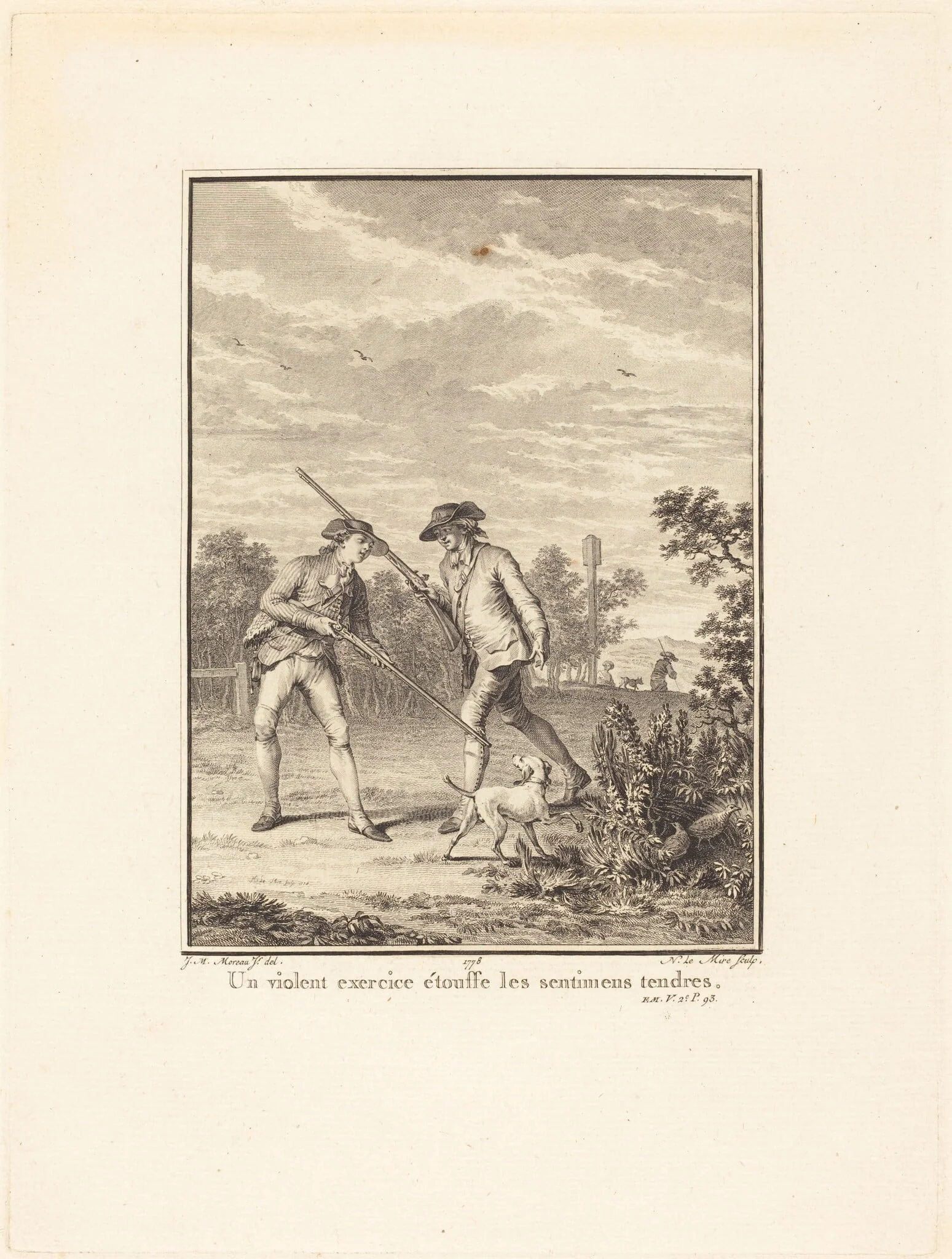 Un violent exercice étouffe les sentimens tendres, by Noël Le Mire, ink, 1778