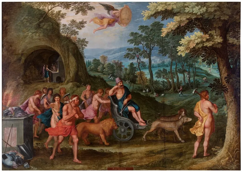 Alegoría del mes de Septiembre con el triunfo de Vulcano y el signo de Libra